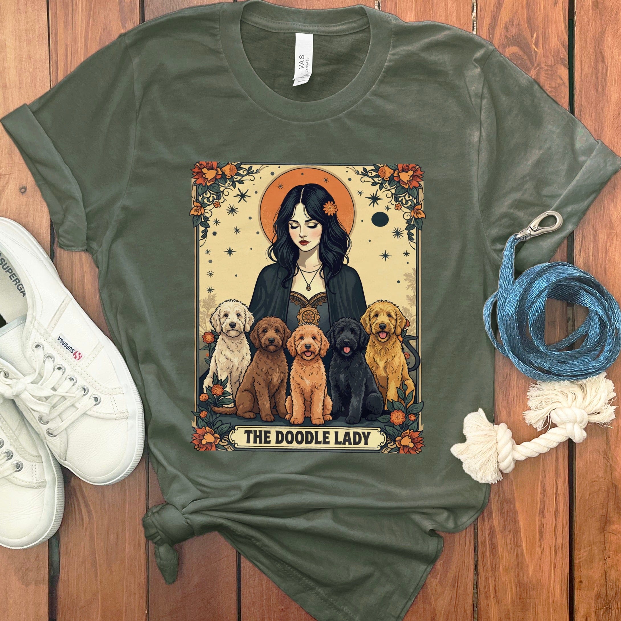 Doodle Lady Tarot T-Shirt in Military Green / S by Puppy Jo