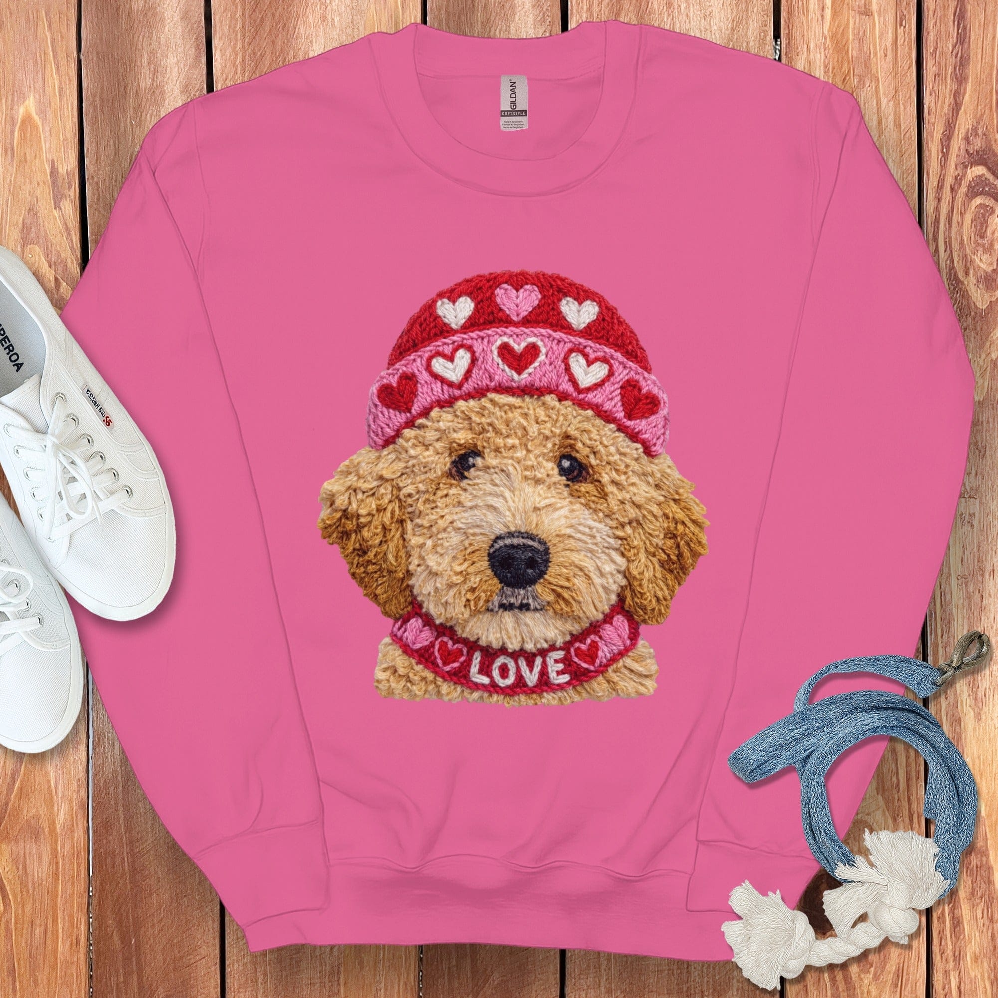 Doodle Love Cap Sweatshirt in Heliconia / S by Puppy Jo