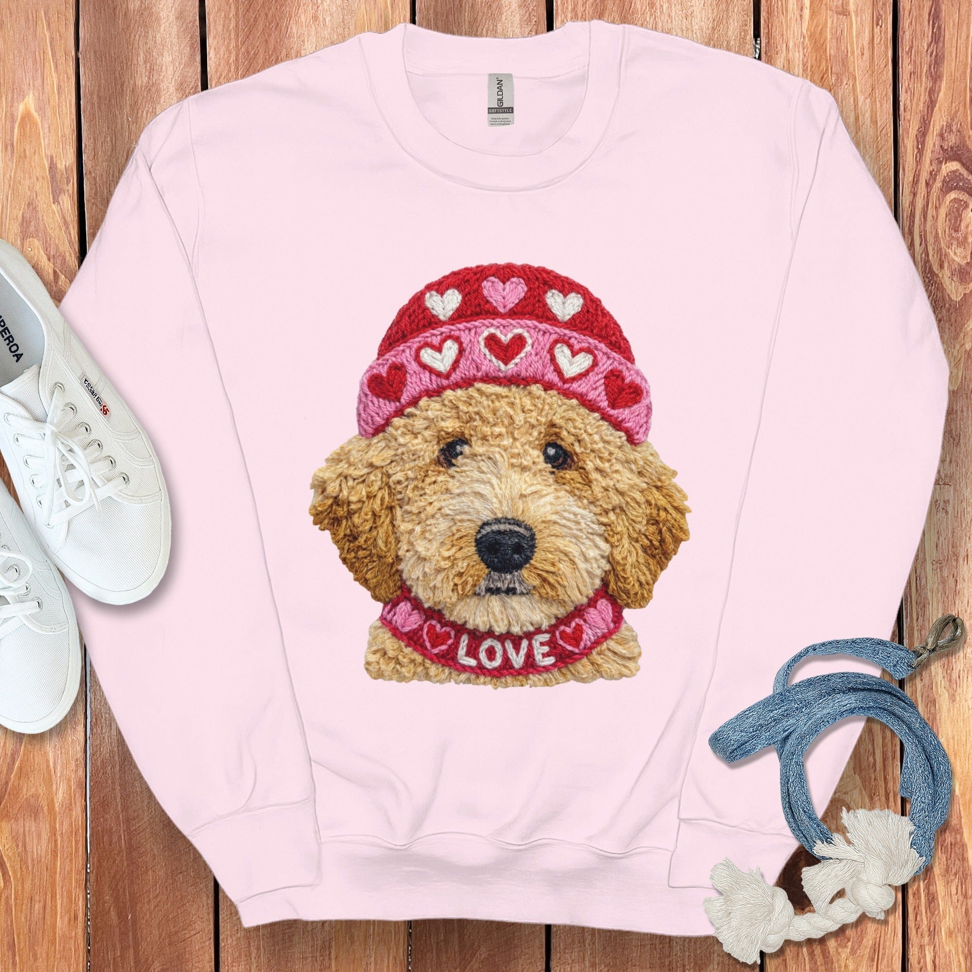 Doodle Love Cap Sweatshirt in Light Pink / S by Puppy Jo