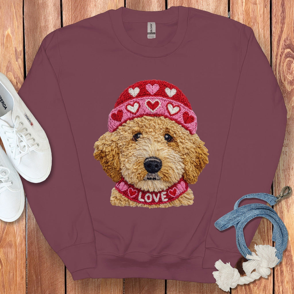 Doodle Love Cap Sweatshirt in Maroon / S by Puppy Jo