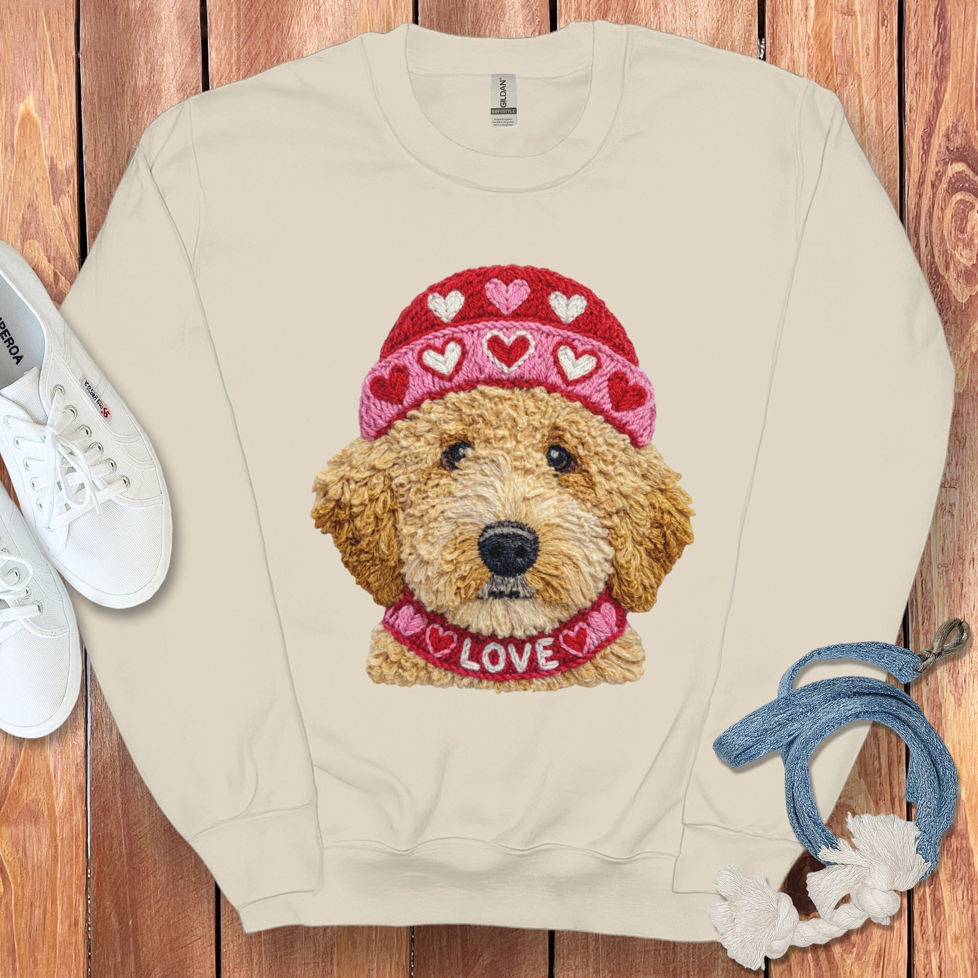 Doodle Love Cap Sweatshirt in Sand / S by Puppy Jo