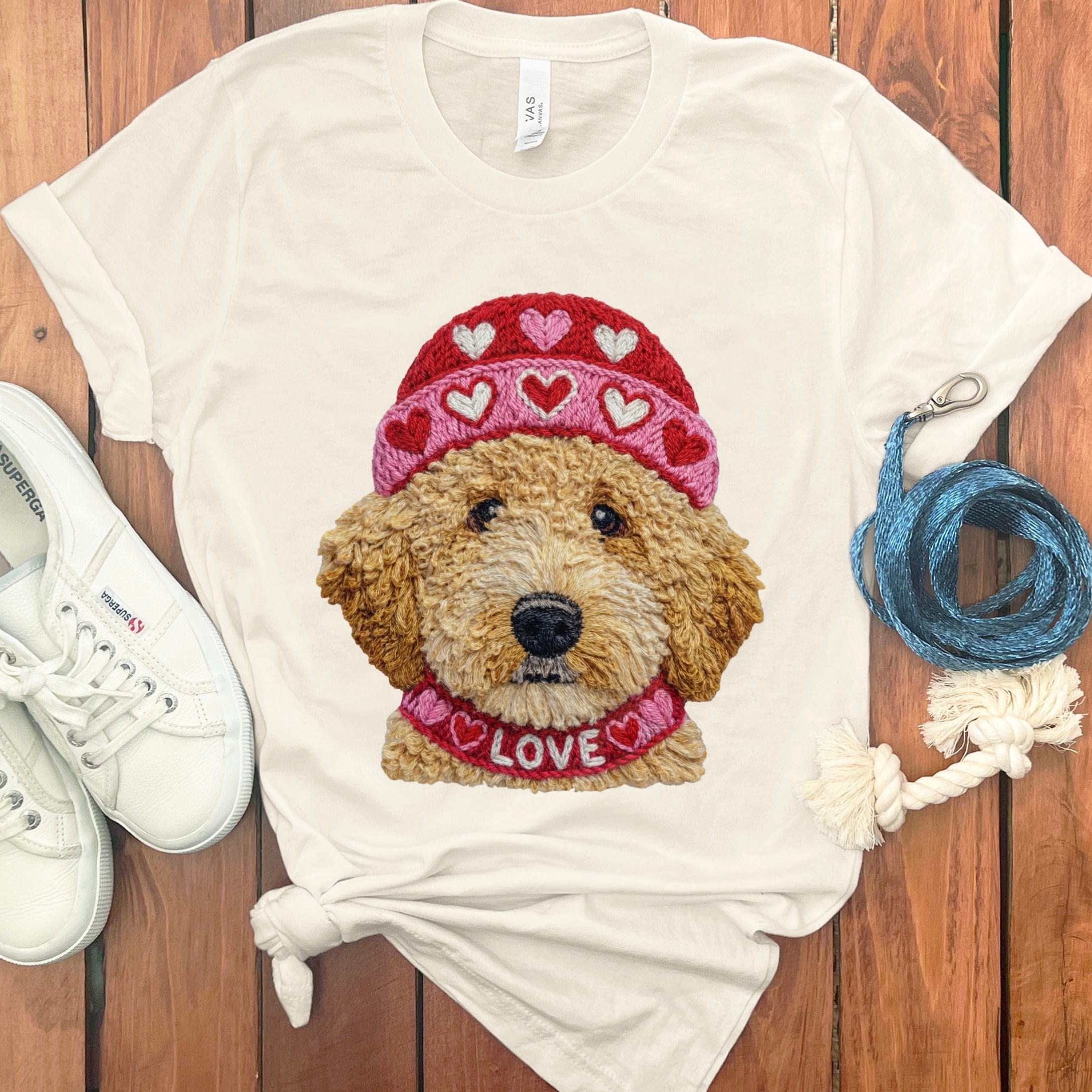 Doodle Love Cap T-Shirt in Natural / S by Puppy Jo
