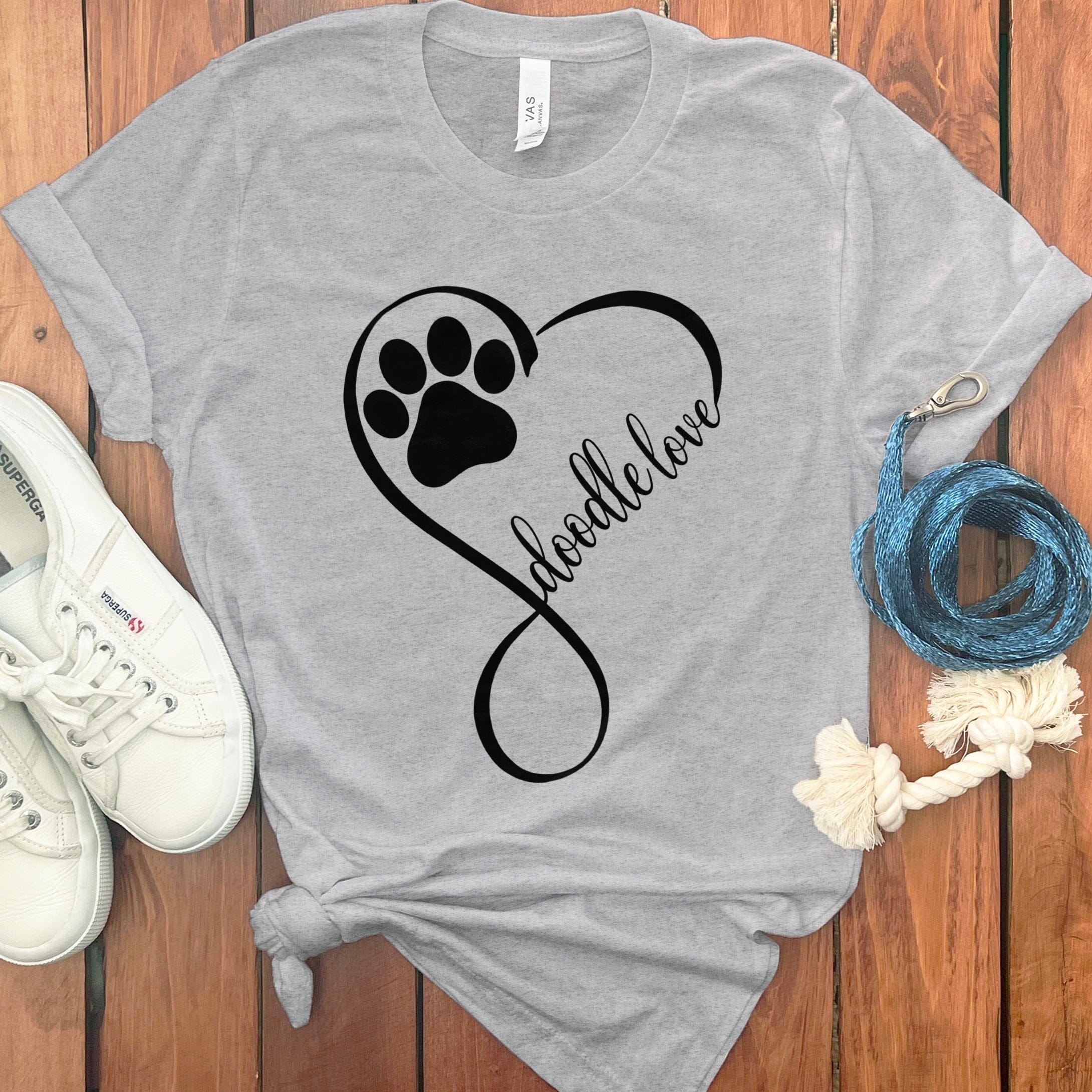Doodle Love Script T-Shirt in Athletic Heather / S by Puppy Jo