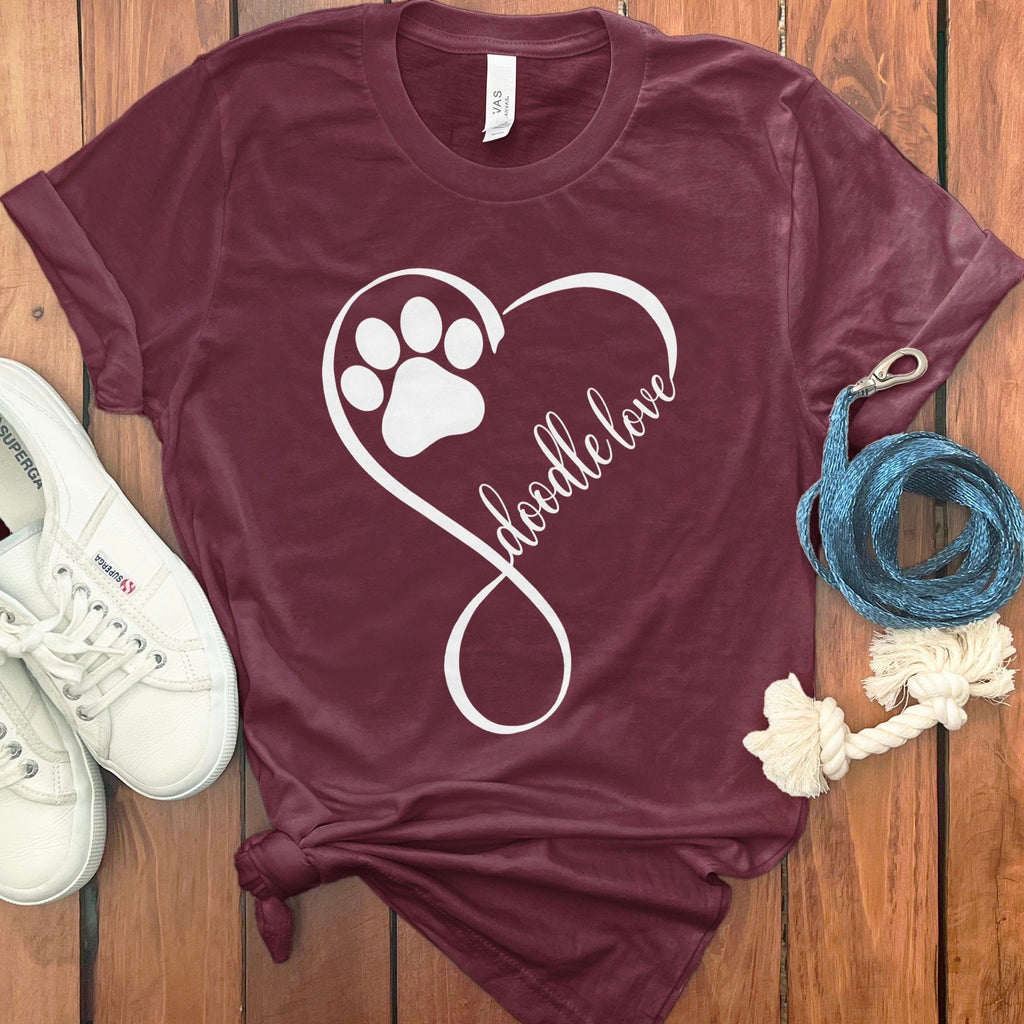 Doodle Love Script T-Shirt in Maroon / S by Puppy Jo