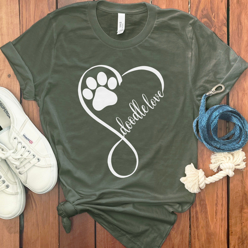 Doodle Love Script T-Shirt in Military Green / S by Puppy Jo