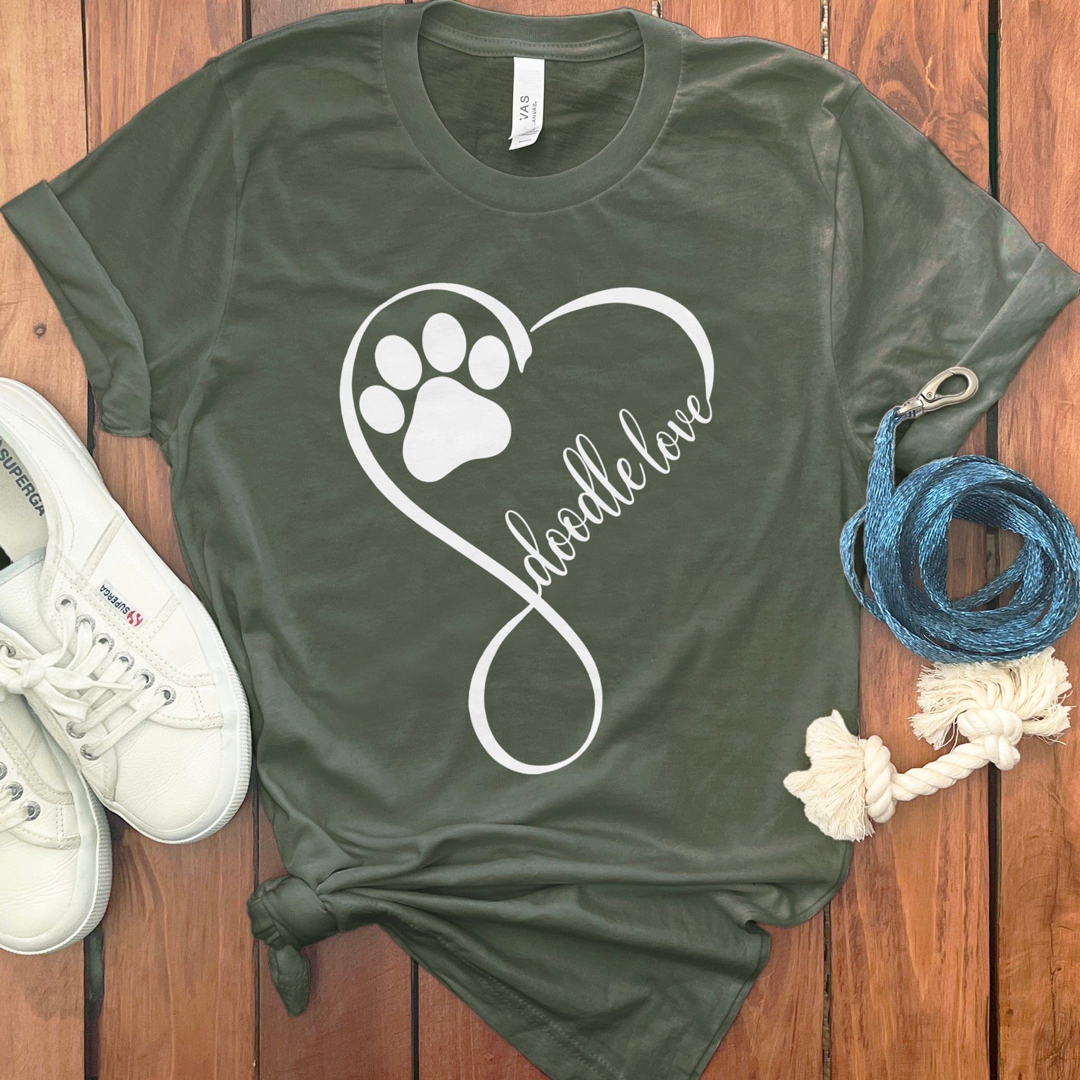 Doodle Love Script T-Shirt in Military Green / S by Puppy Jo