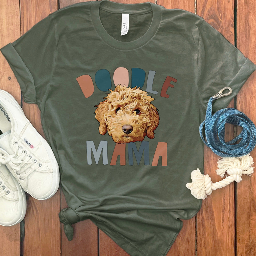 Doodle Mama Retro T-Shirt in Military Green / S by Puppy Jo