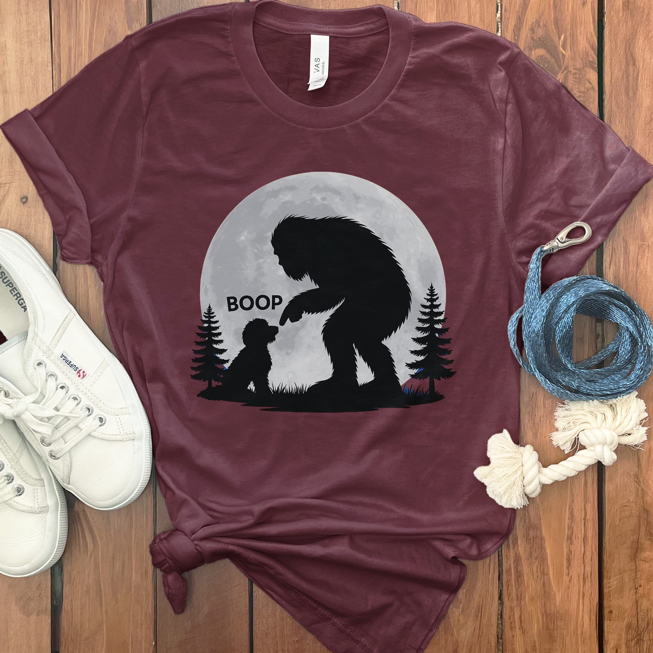 Doodle Meets Bigfoot T-Shirt in Maroon / S by Puppy Jo