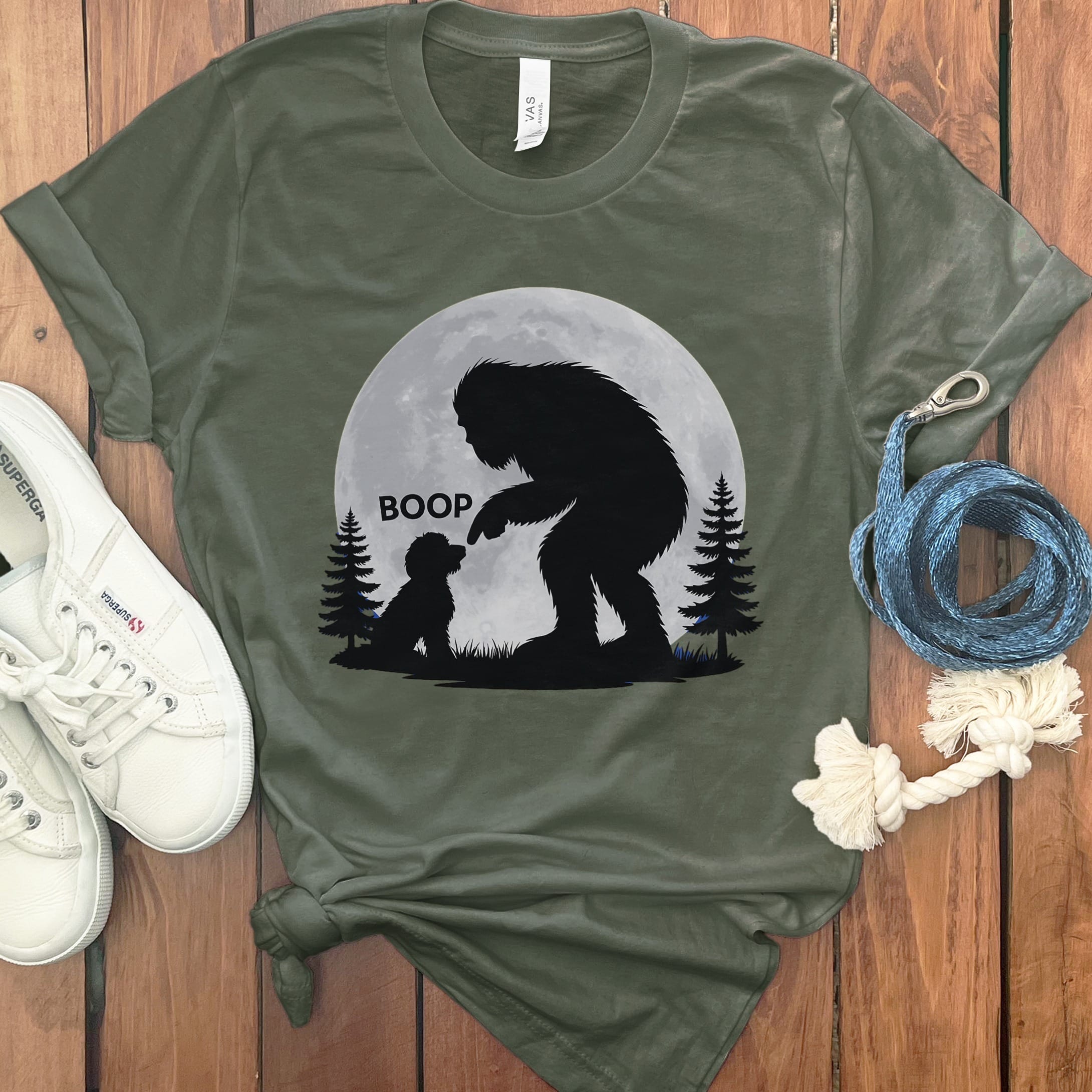 Doodle Meets Bigfoot T-Shirt in Military Green / S by Puppy Jo