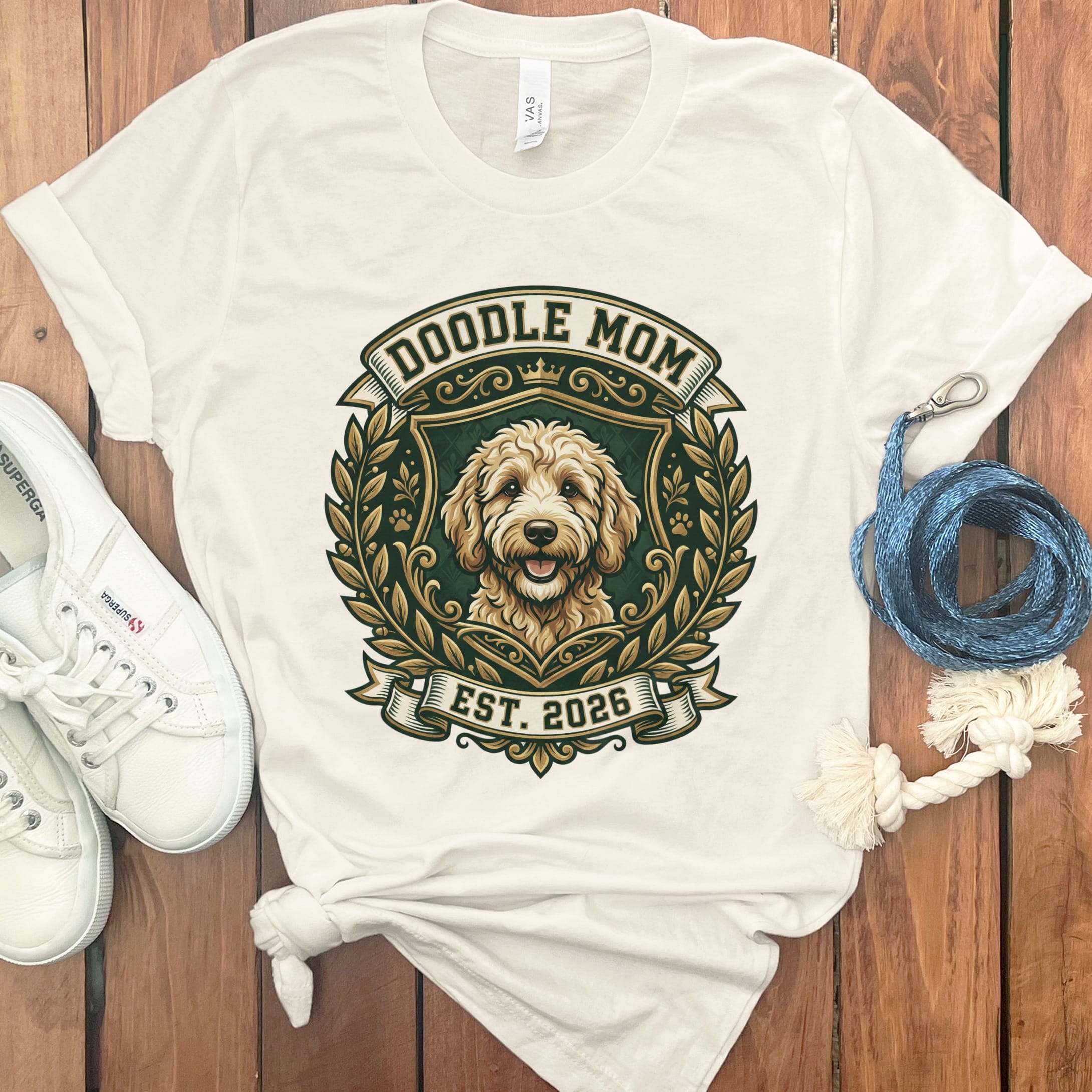 Doodle Mom Crest T-Shirt in Natural / S by Puppy Jo