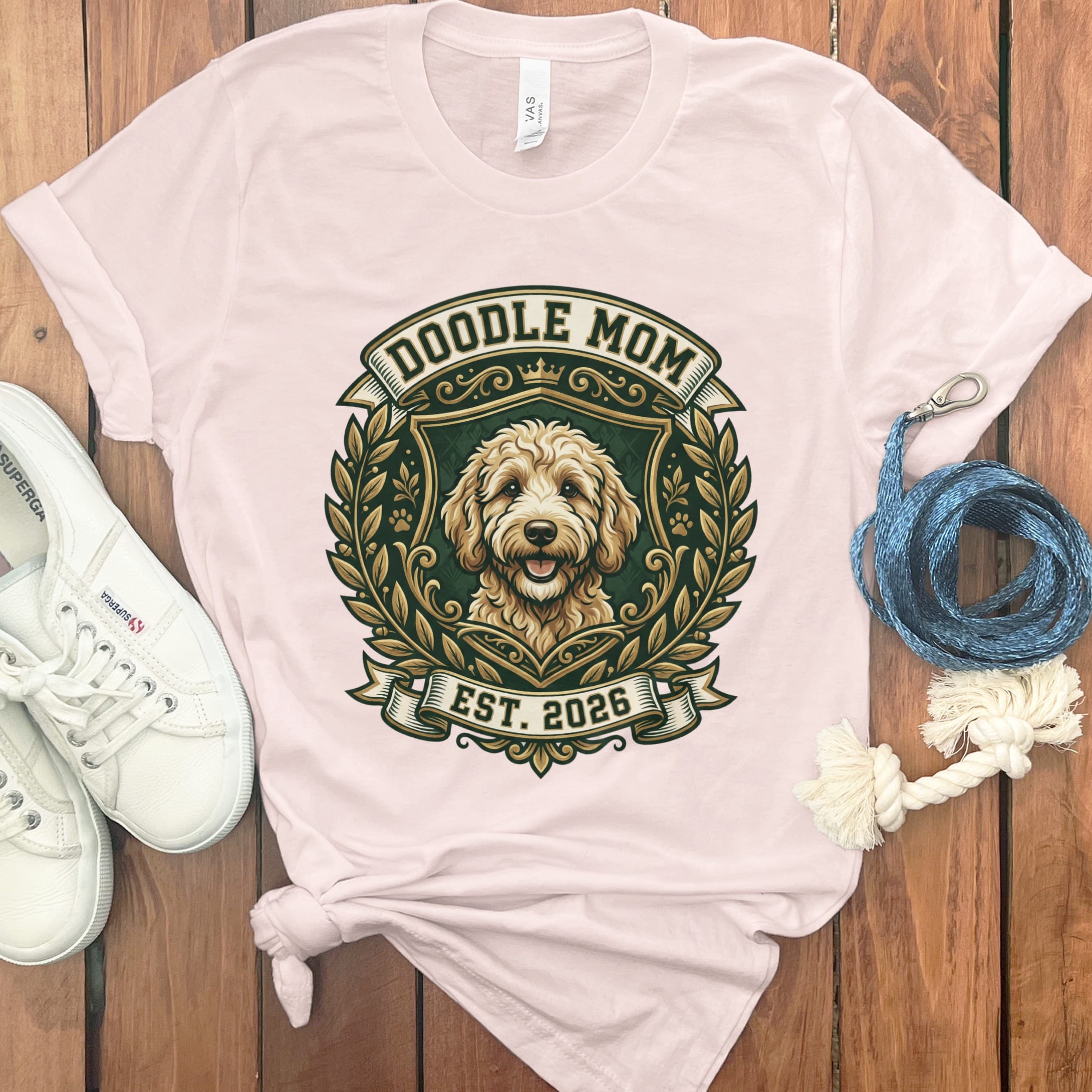 Doodle Mom Crest T-Shirt in Soft Pink / S by Puppy Jo