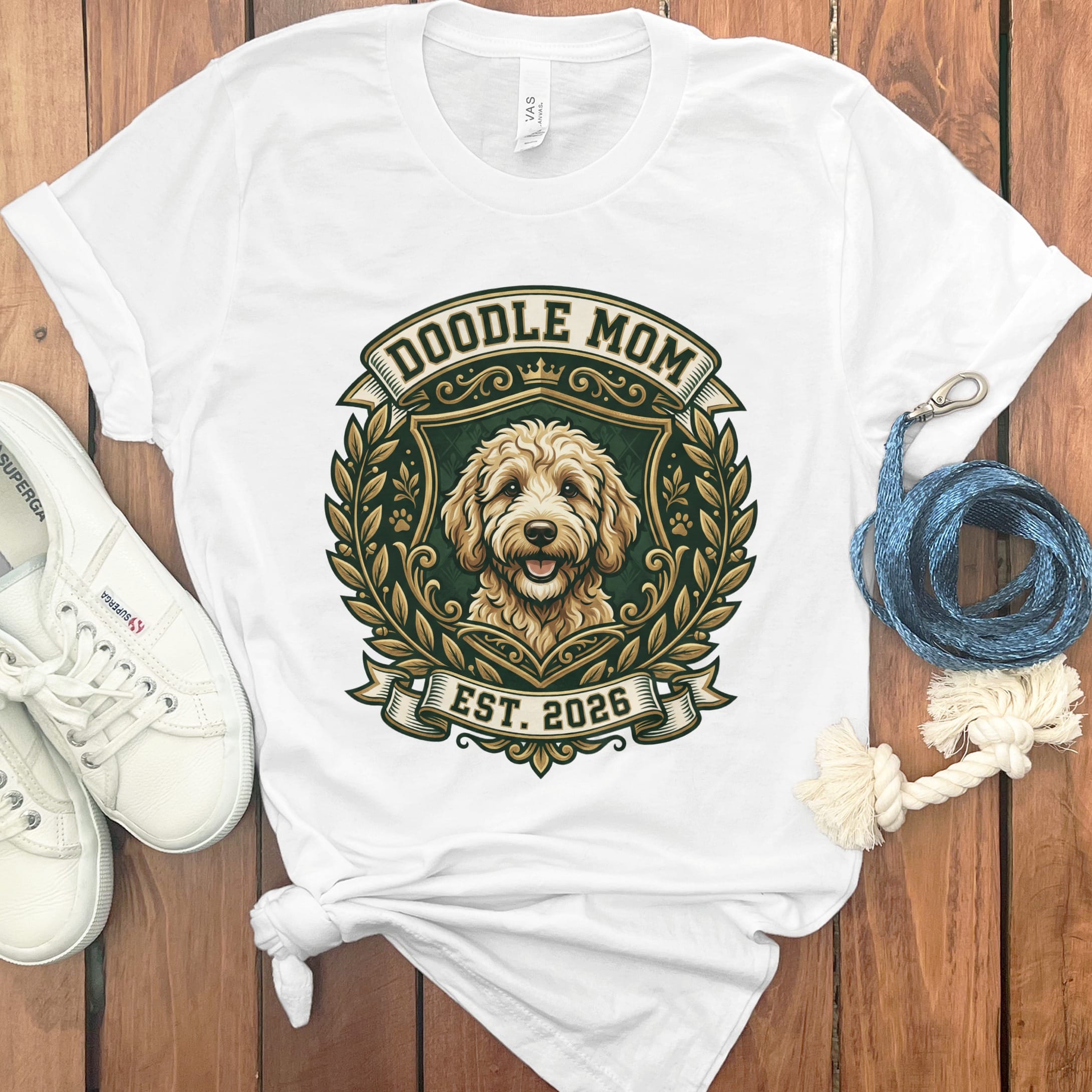 Doodle Mom Crest T-Shirt in White / S by Puppy Jo