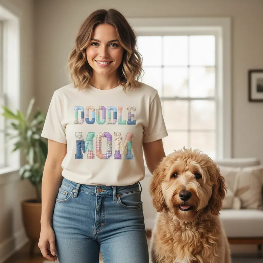 Doodle Mom Faux Patchwork Signature T-Shirt in by Puppy Jo