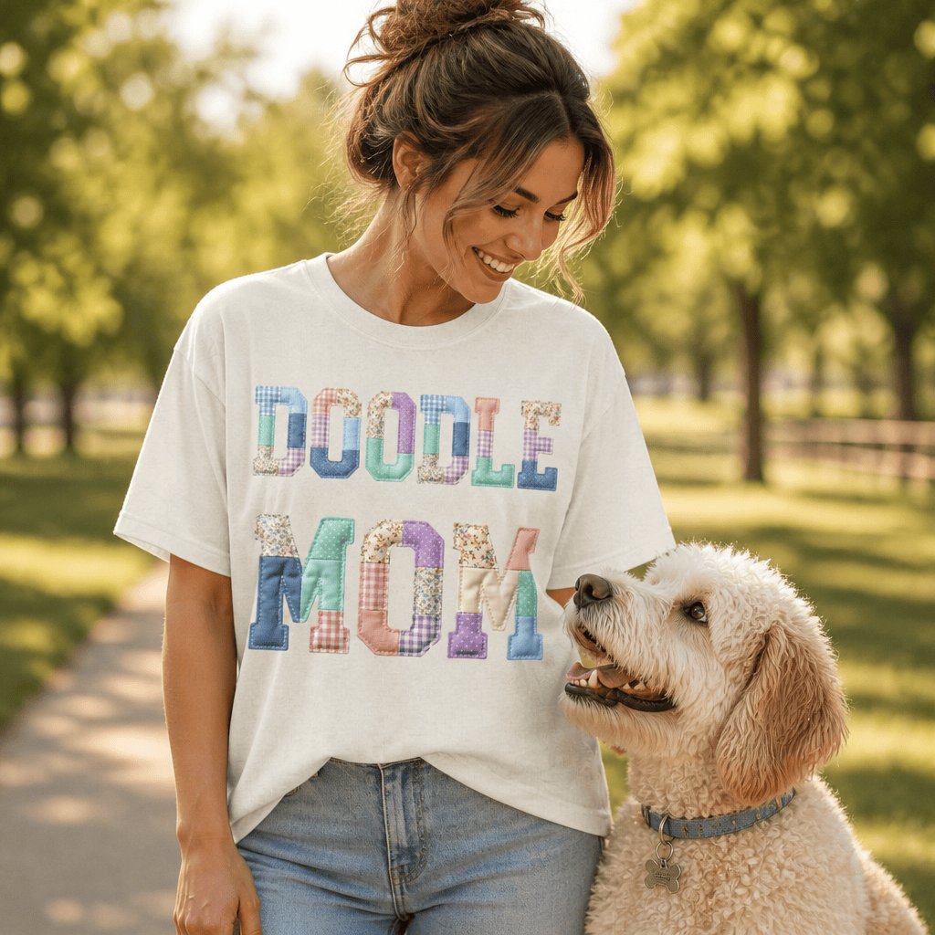 Doodle Mom Faux Patchwork Signature T-Shirt in by Puppy Jo