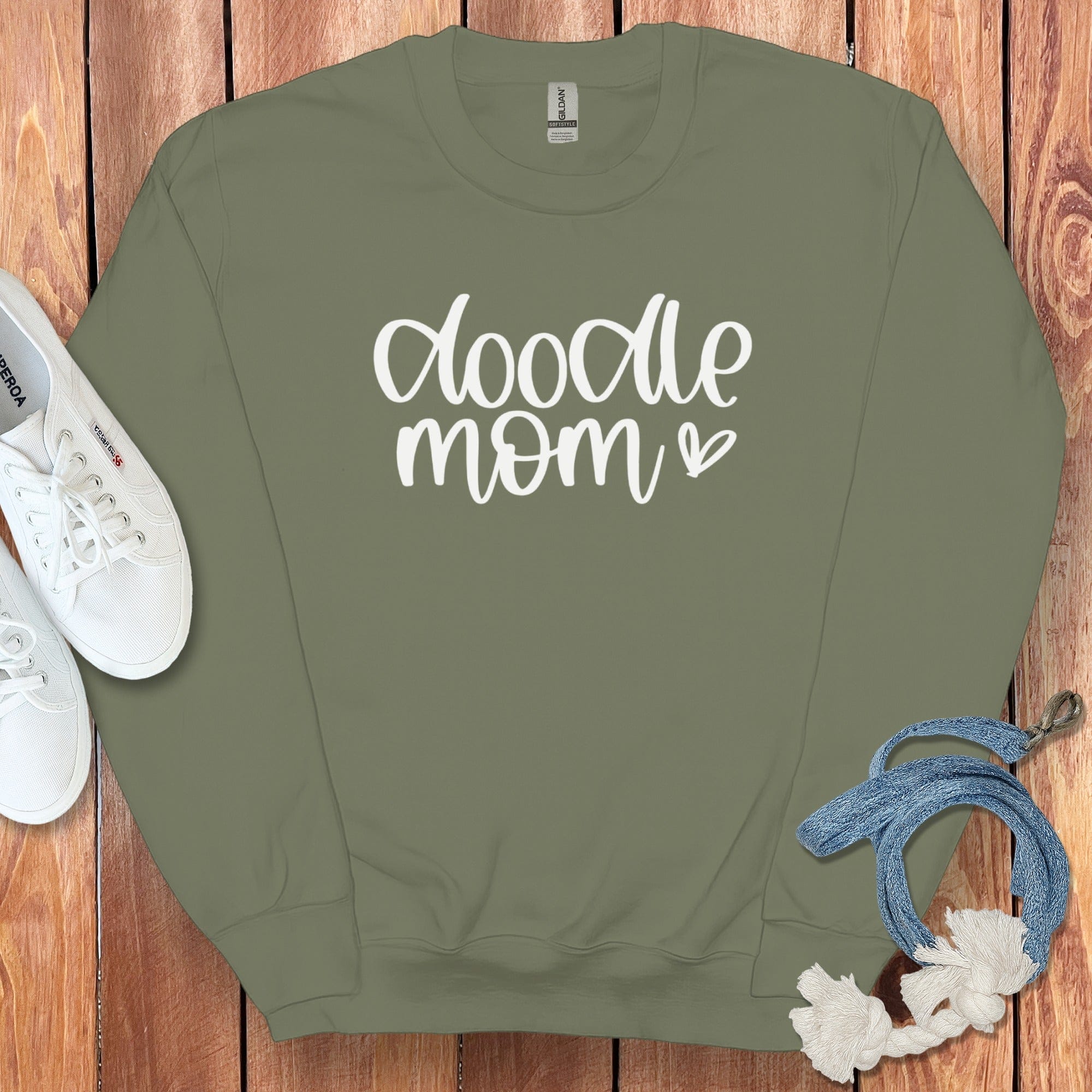 Doodle Mom Heart Sweatshirt in Military Green / S by Puppy Jo