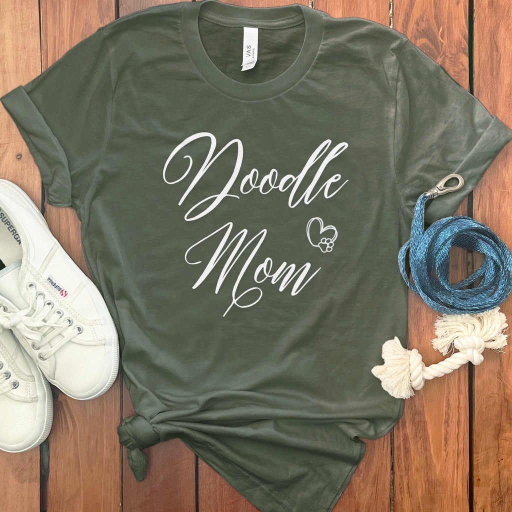 Doodle Mom Script Heart T-Shirt in Military Green / S by Puppy Jo