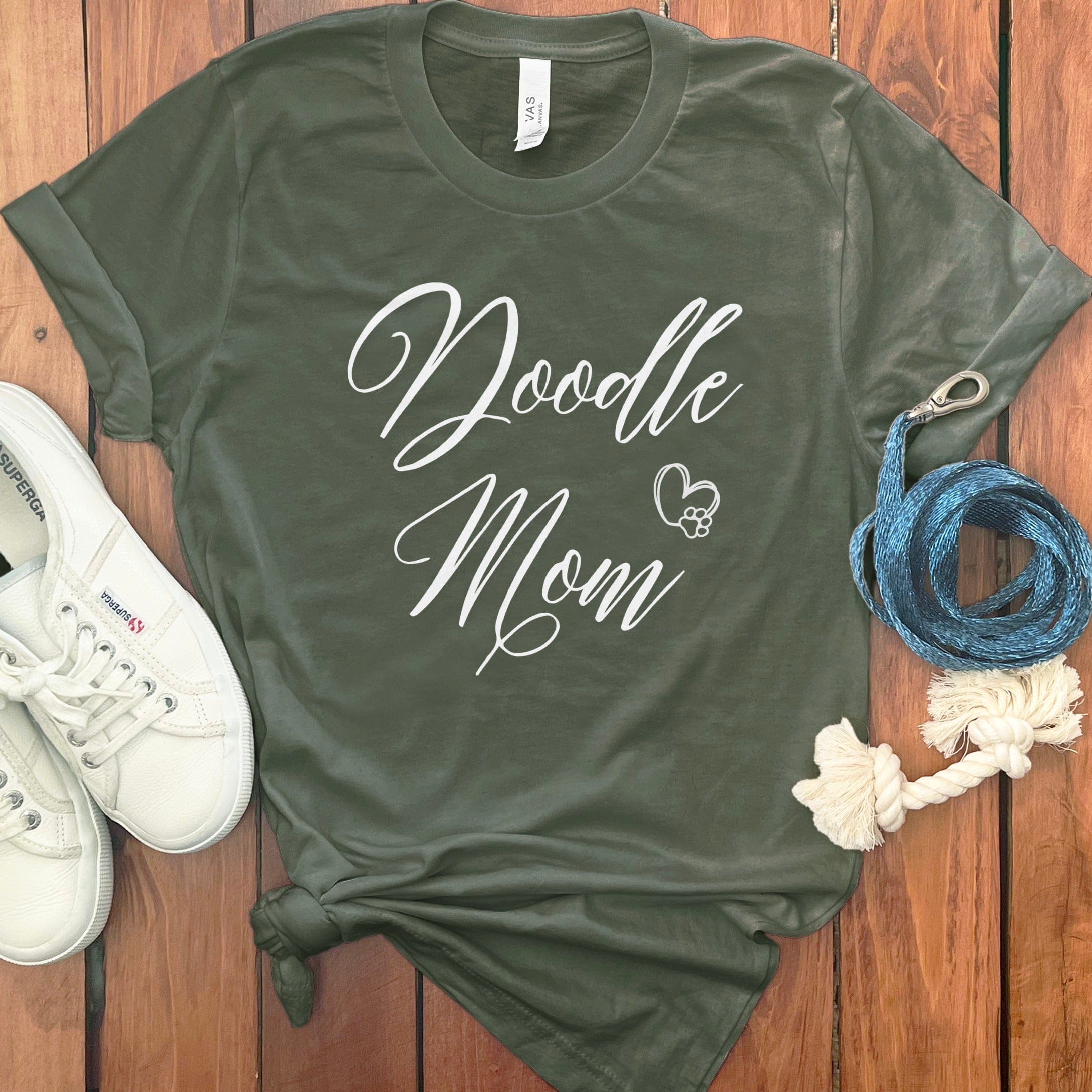Doodle Mom Script Heart T-Shirt in Military Green / S by Puppy Jo