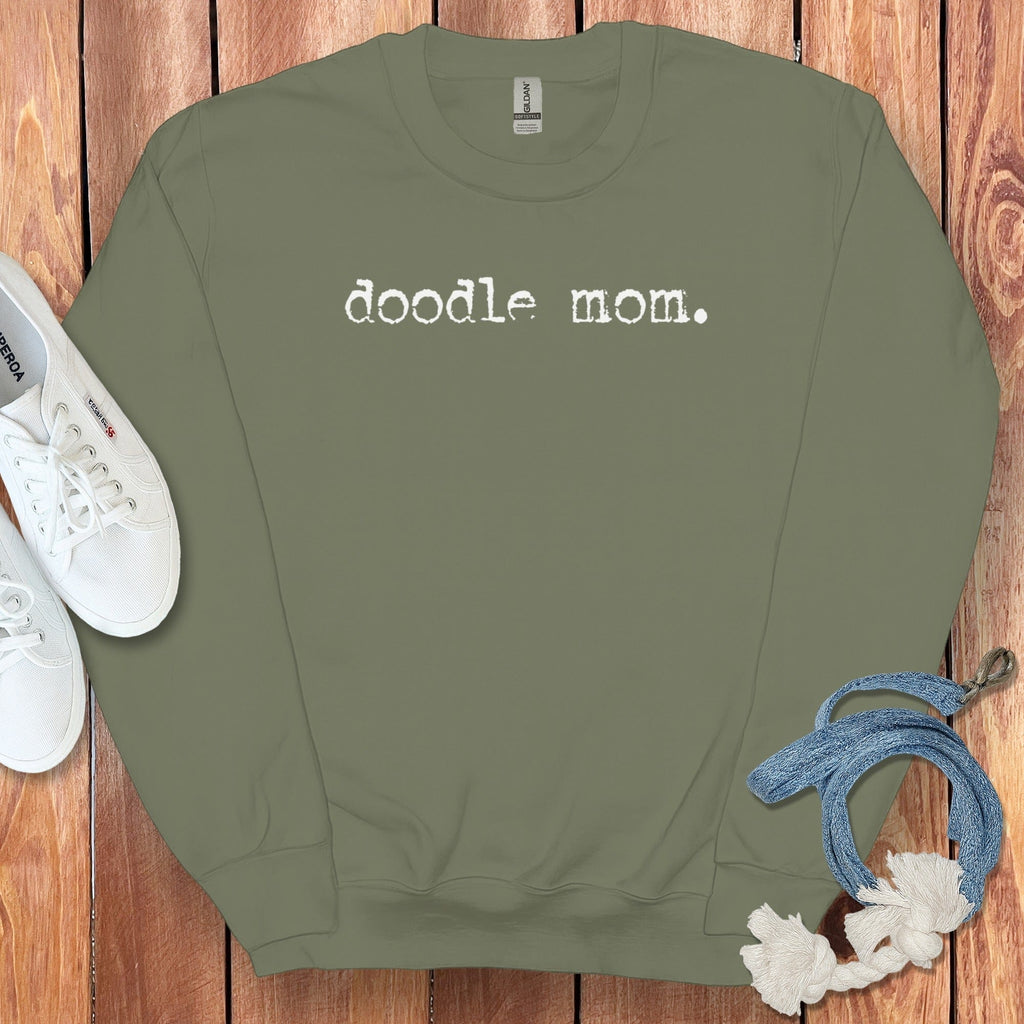 Doodle Mom Typewriter Sweatshirt in Military Green / S by Puppy Jo