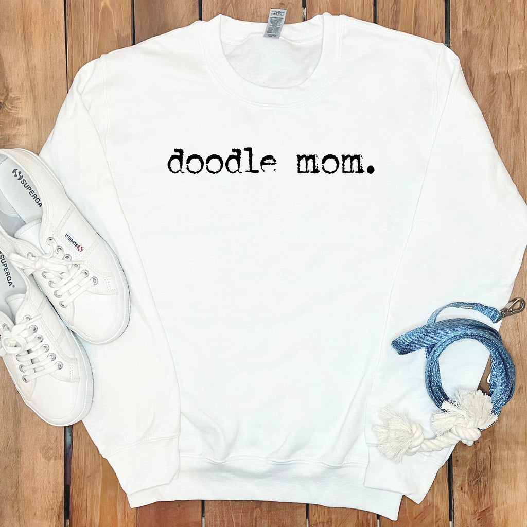 Doodle Mom Typewriter Sweatshirt in White / S by Puppy Jo