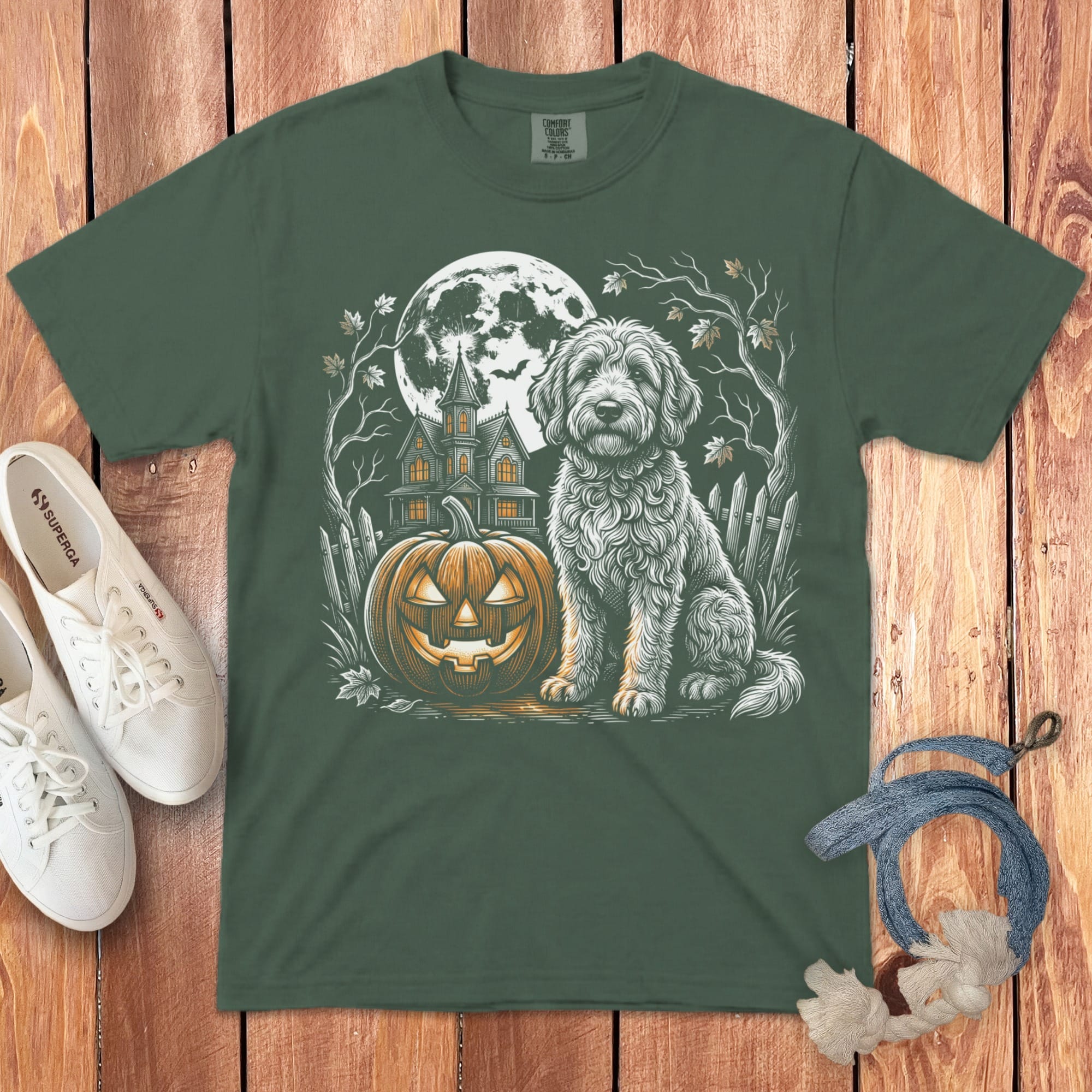 Doodle Moonlight Halloween Signature T-Shirt in Blue Spruce / S by Puppy Jo