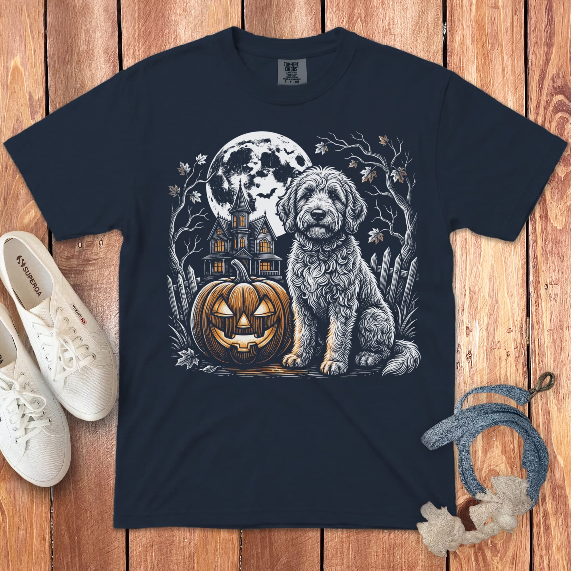 Doodle Moonlight Halloween Signature T-Shirt in Navy / S by Puppy Jo