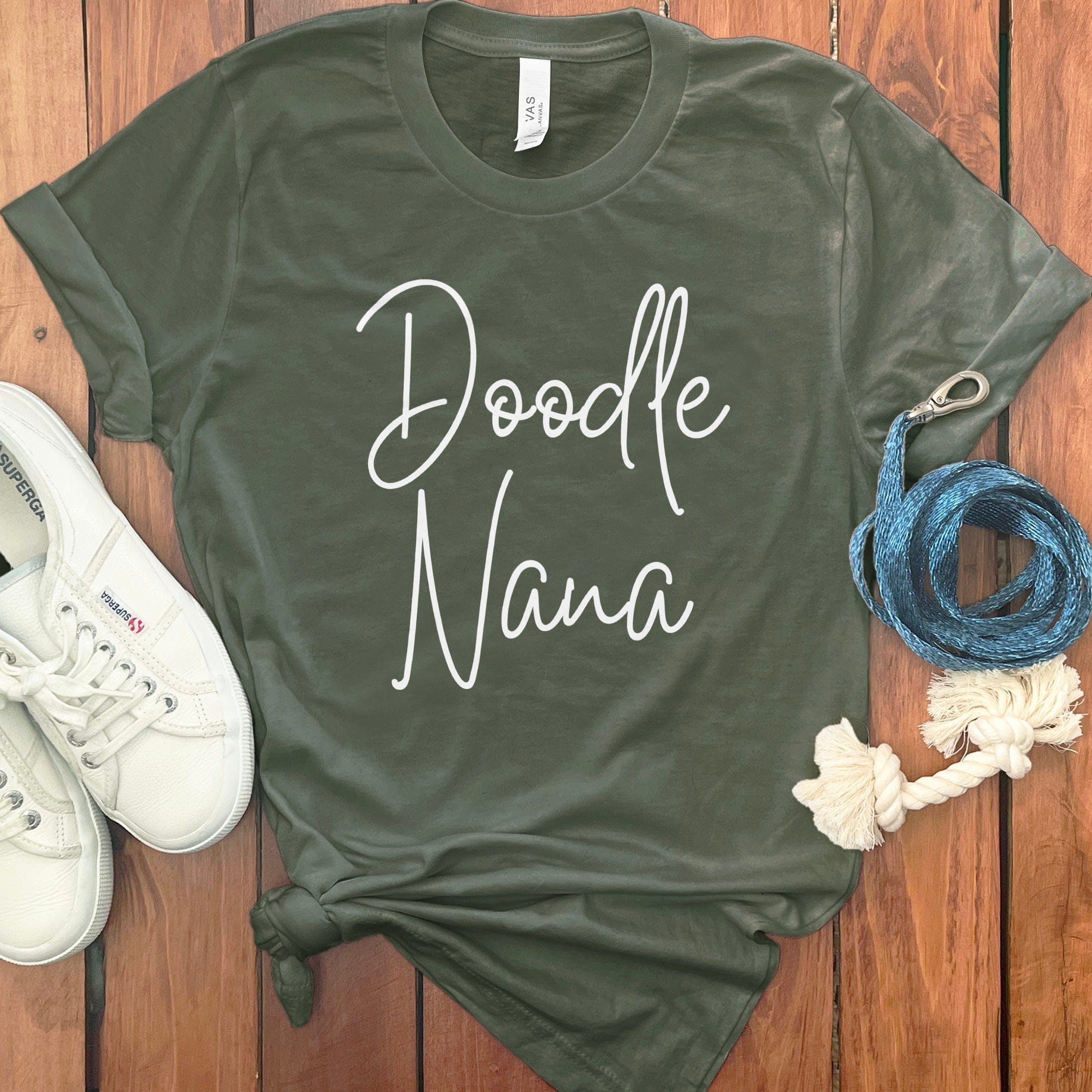 Doodle Nana Script T-Shirt in Military Green / S by Puppy Jo