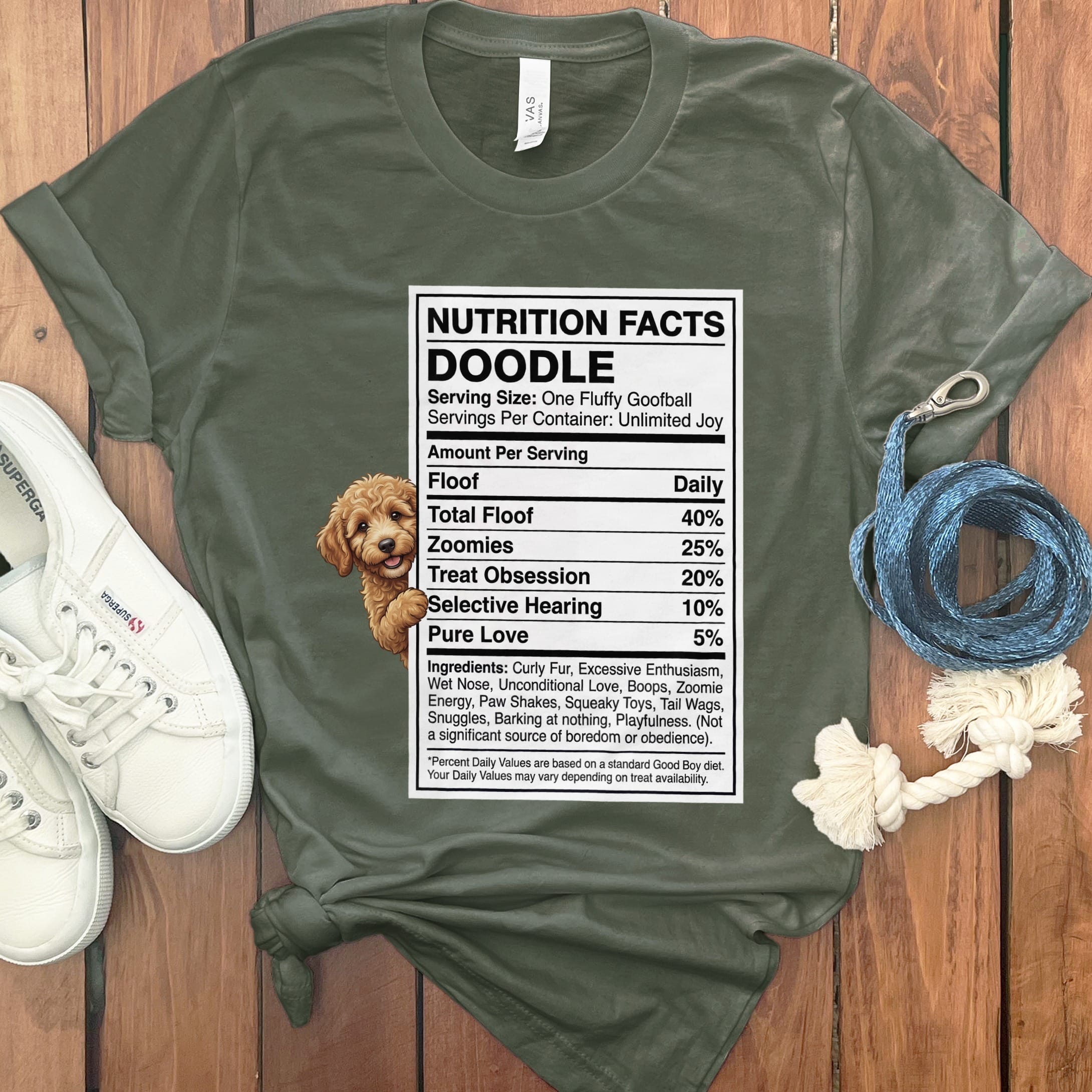 Doodle Nutrition T-Shirt in Military Green / S by Puppy Jo