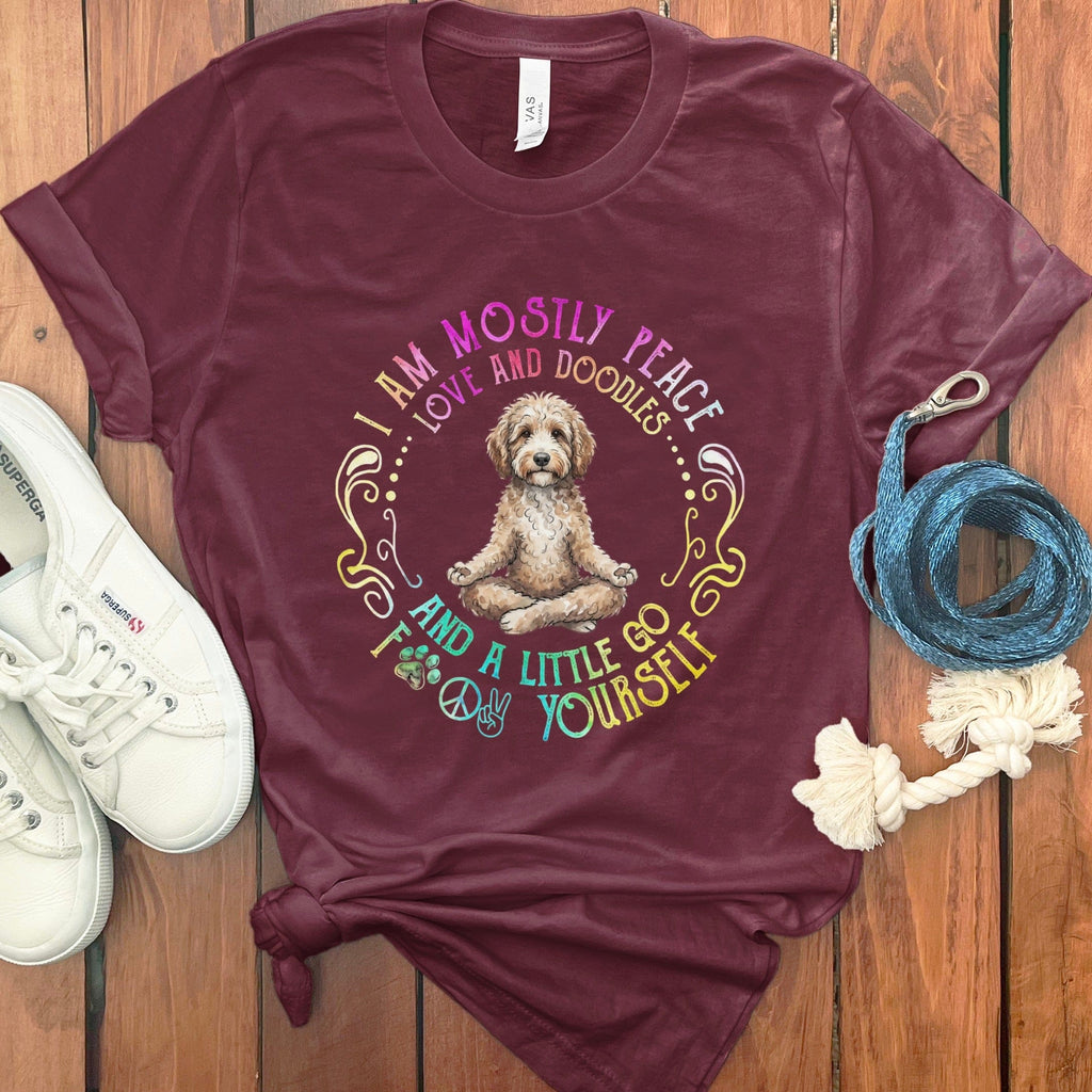 Doodle Peaceful Yoga T-Shirt in Maroon / S by Puppy Jo