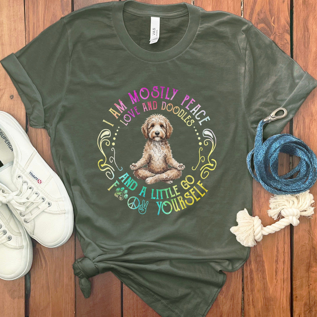 Doodle Peaceful Yoga T-Shirt in Military Green / S by Puppy Jo