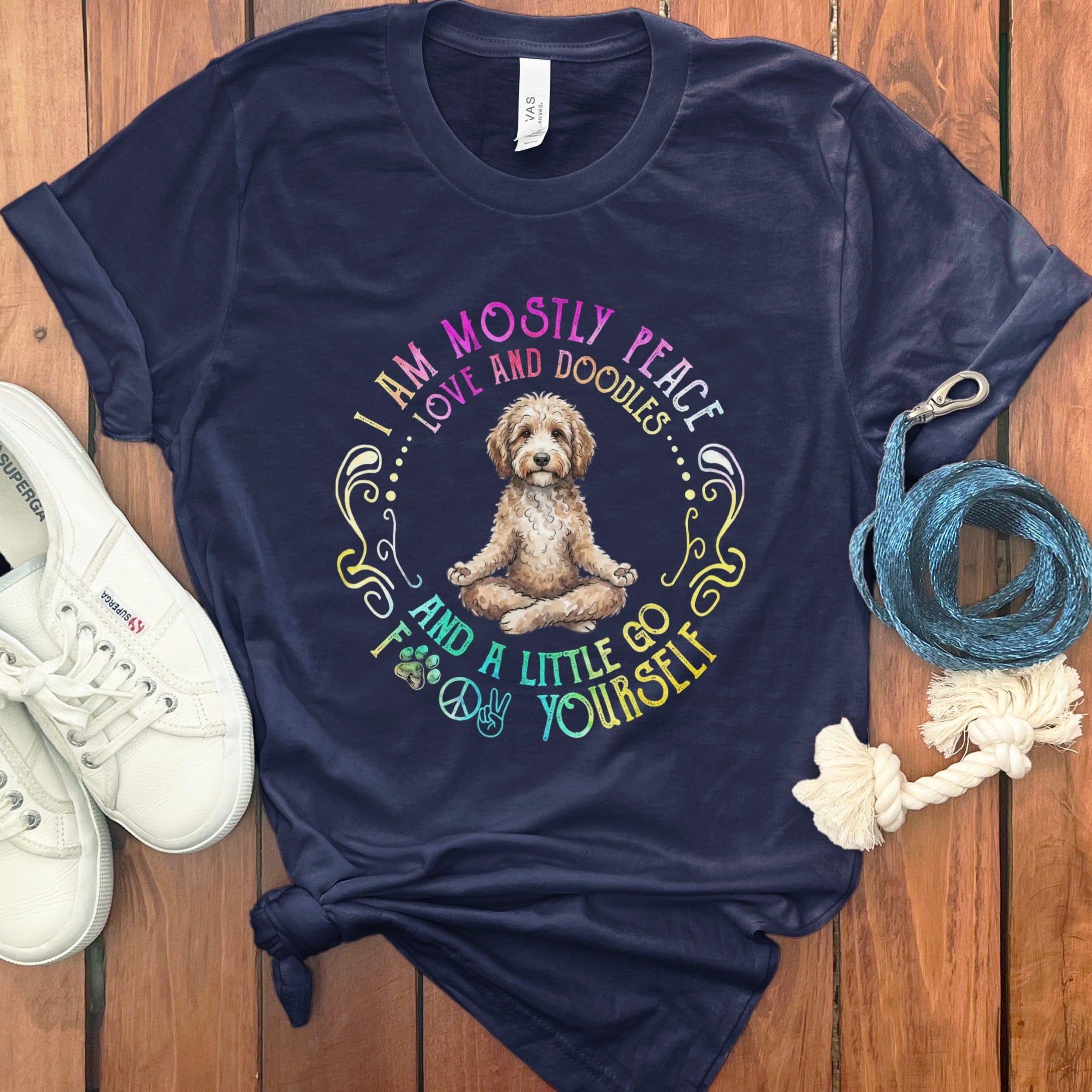 Doodle Peaceful Yoga T-Shirt in Navy / S by Puppy Jo