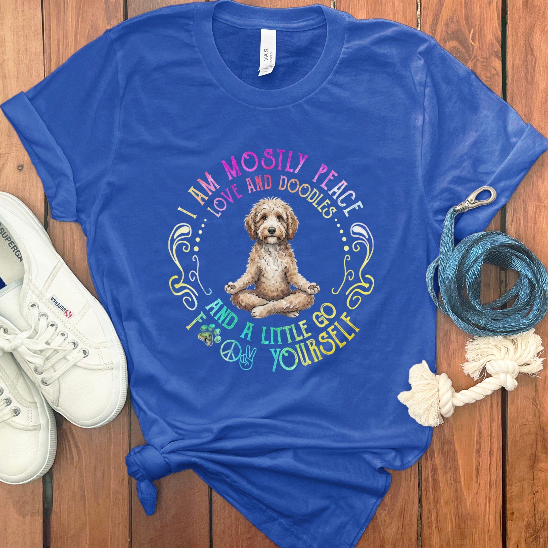 Doodle Peaceful Yoga T-Shirt in True Royal / S by Puppy Jo