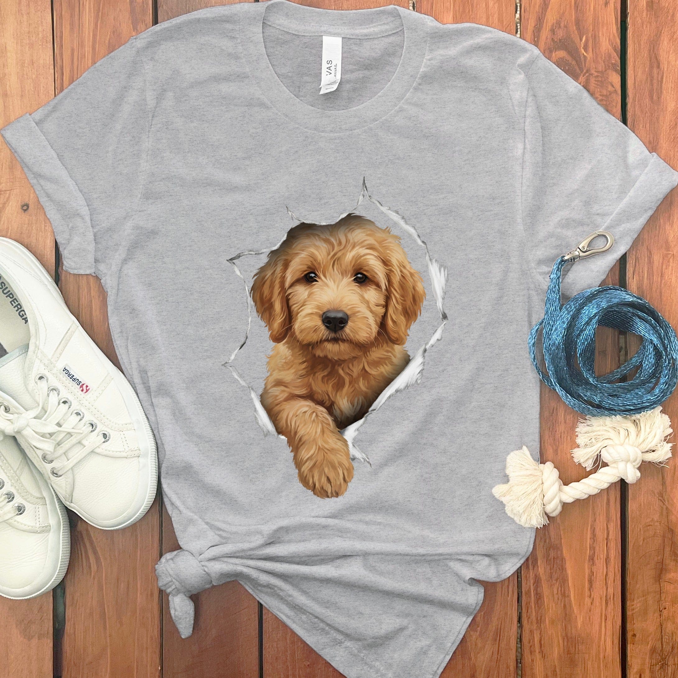 Doodle Puppy Peeking T-Shirt in Athletic Heather / M by Puppy Jo
