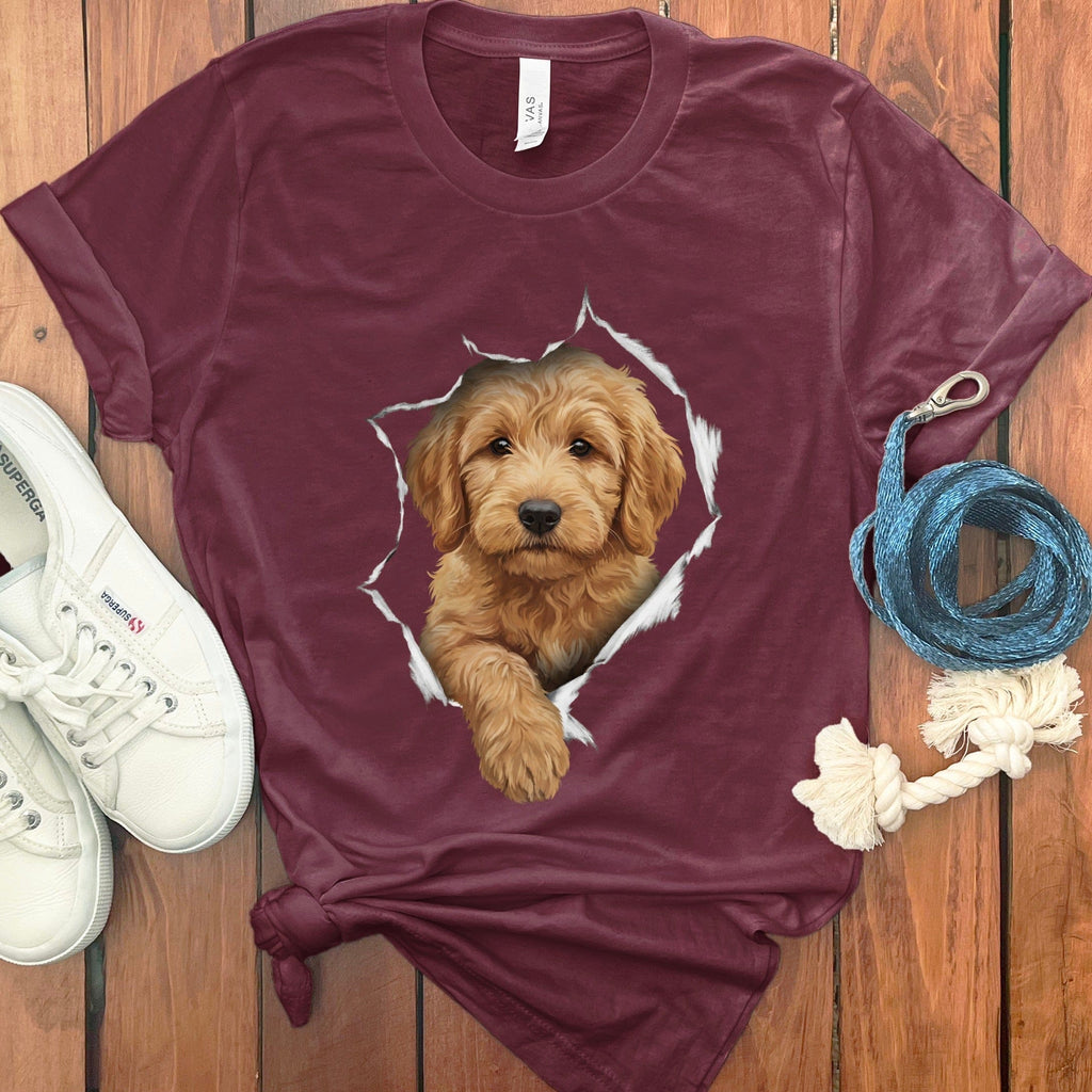 Doodle Puppy Peeking T-Shirt in Maroon / M by Puppy Jo