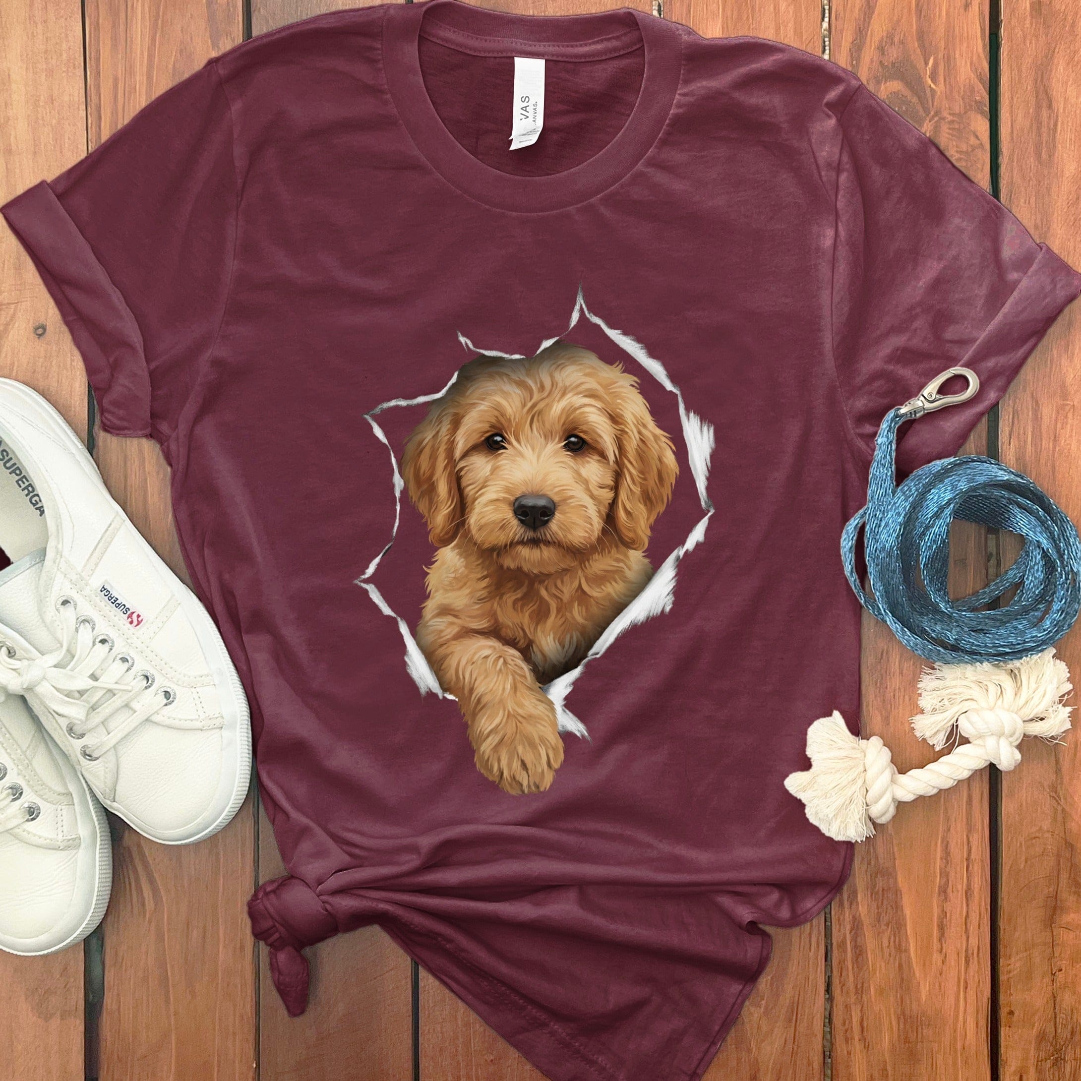 Doodle Puppy Peeking T-Shirt in Maroon / M by Puppy Jo