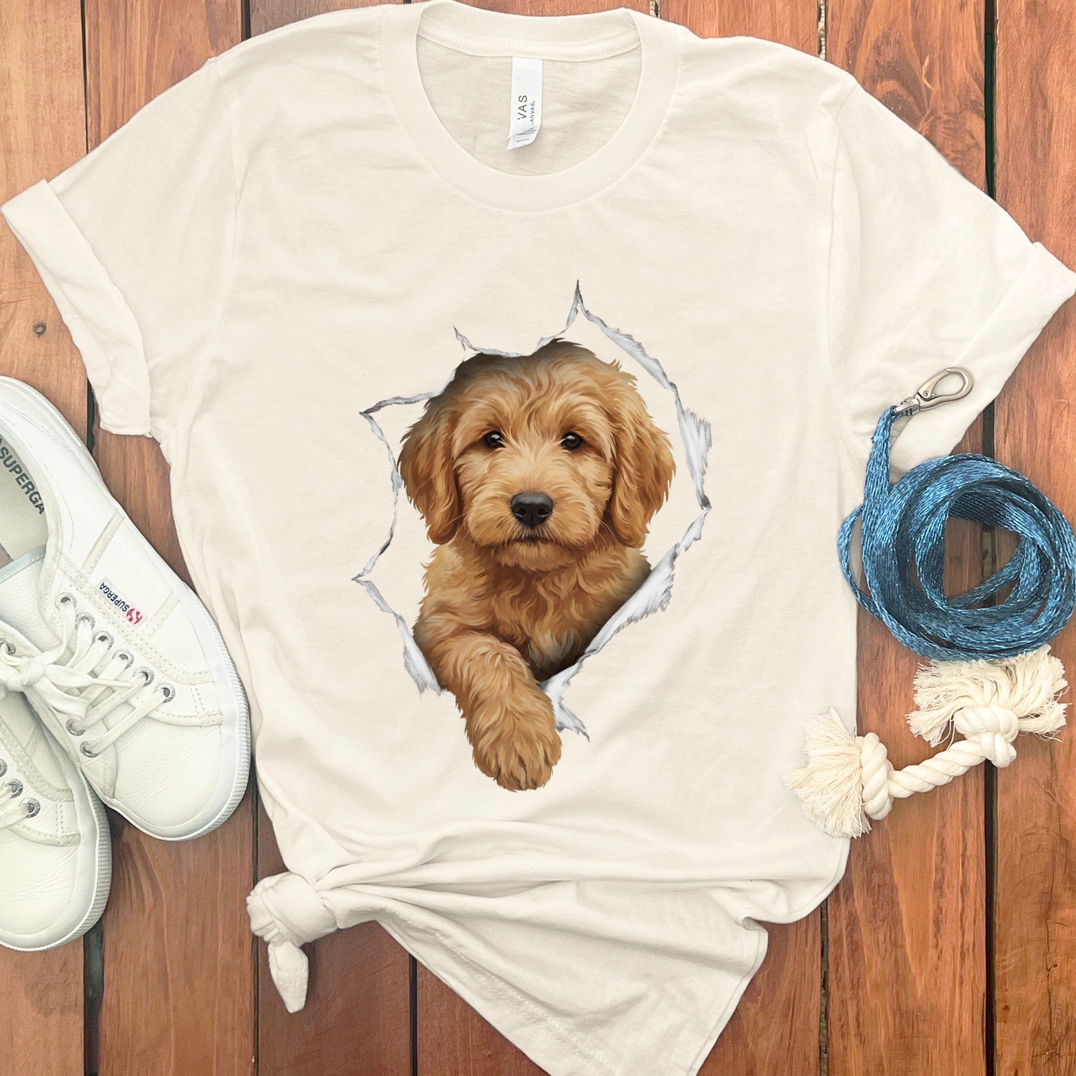 Doodle Puppy Peeking T-Shirt in Natural / M by Puppy Jo