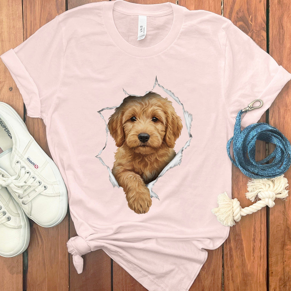 Doodle Puppy Peeking T-Shirt in Soft Pink / M by Puppy Jo