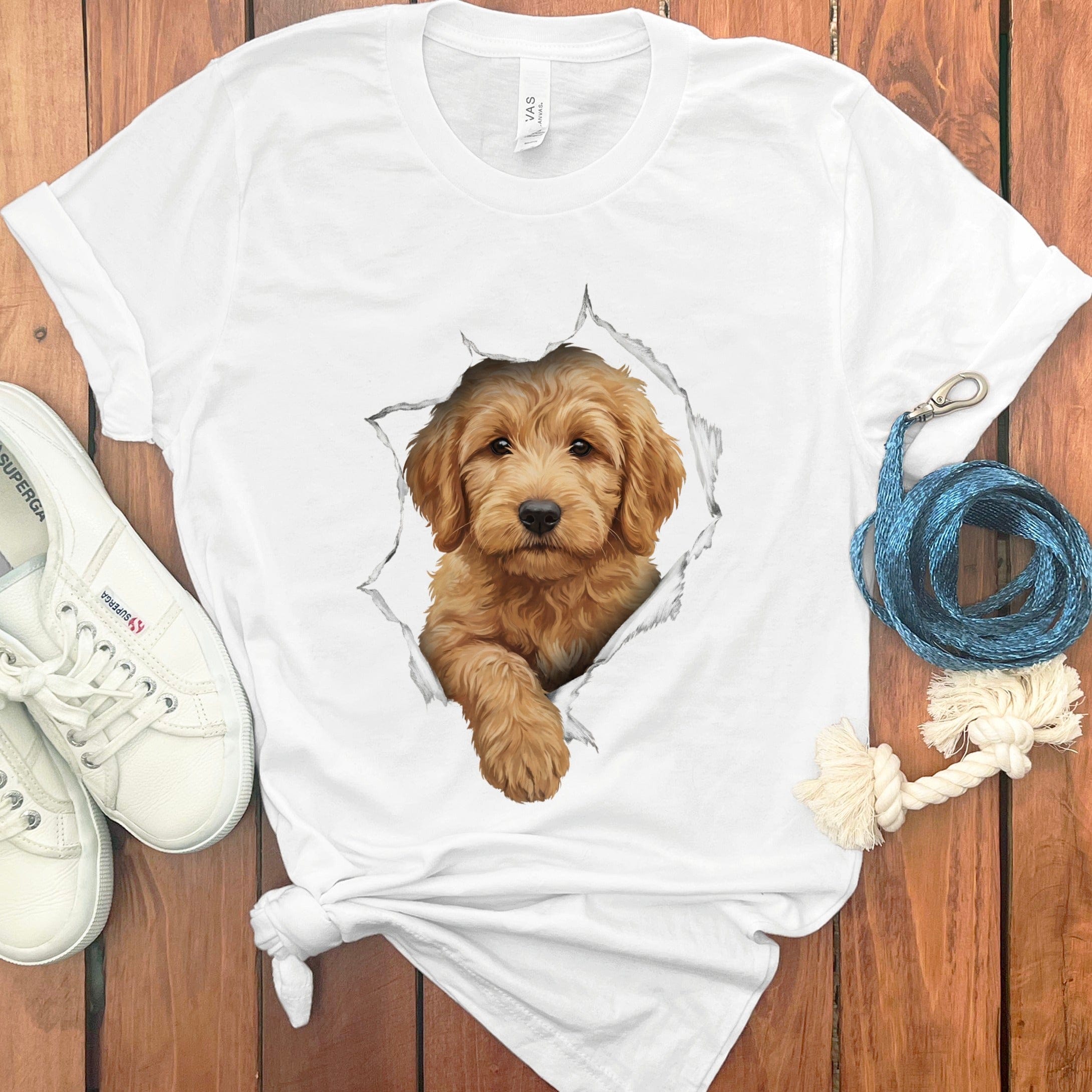 Doodle Puppy Peeking T-Shirt in White / M by Puppy Jo