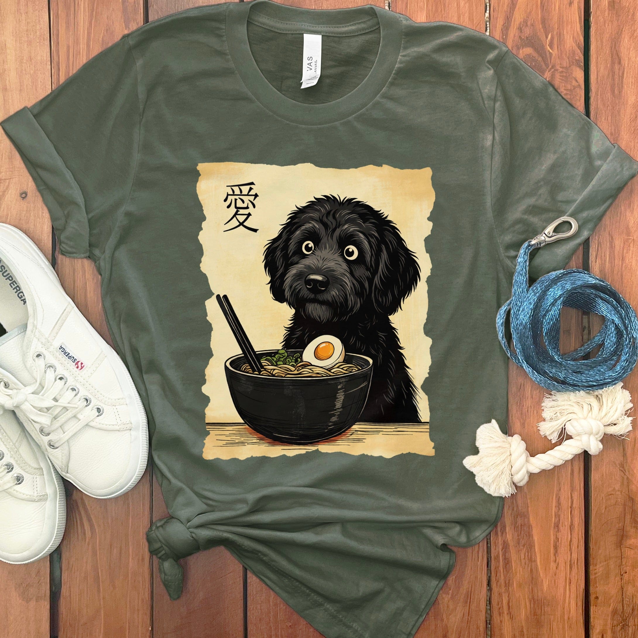 Doodle Ramen T-Shirt in Military Green / M by Puppy Jo