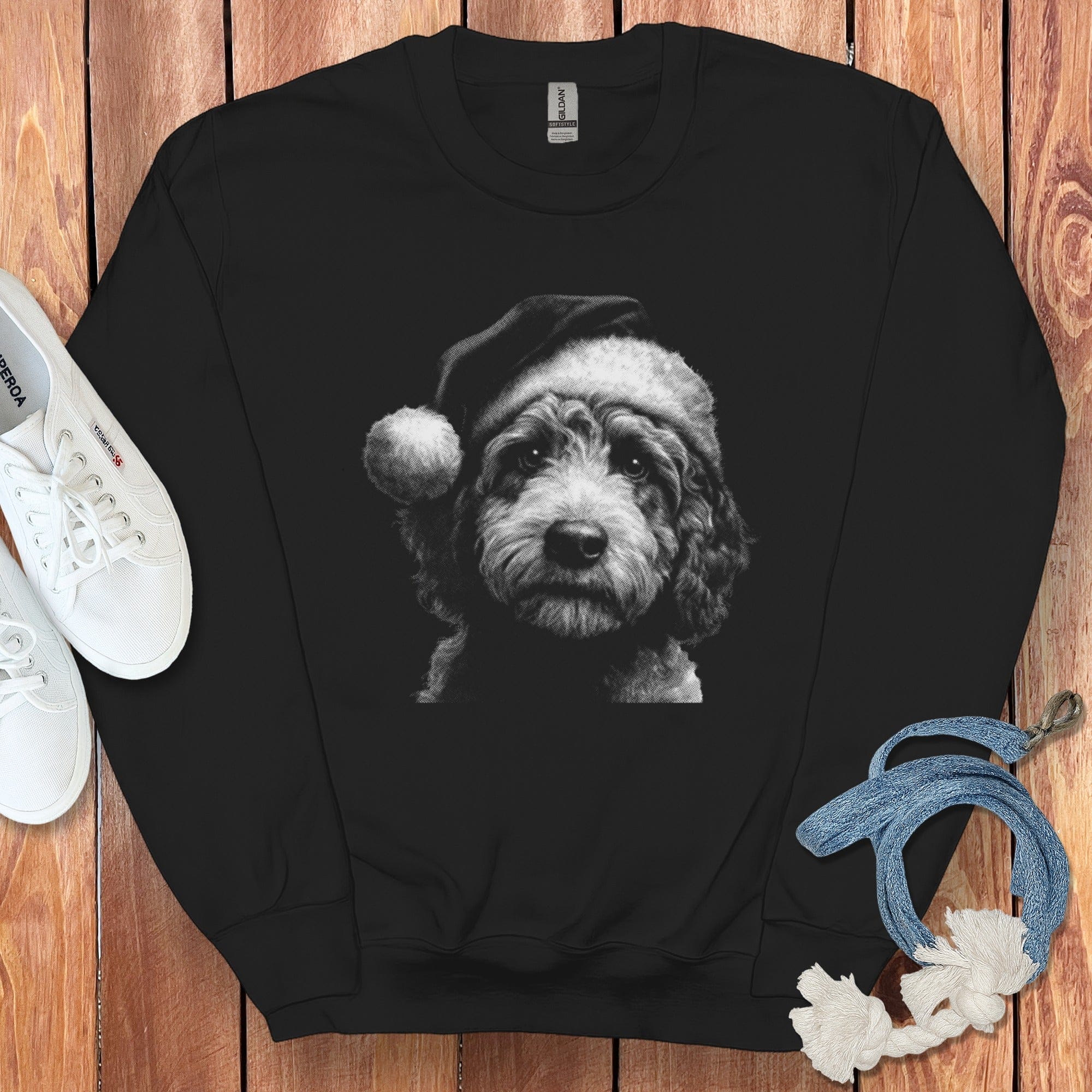 Doodle Santa Photo Sweatshirt in Black / S by Puppy Jo
