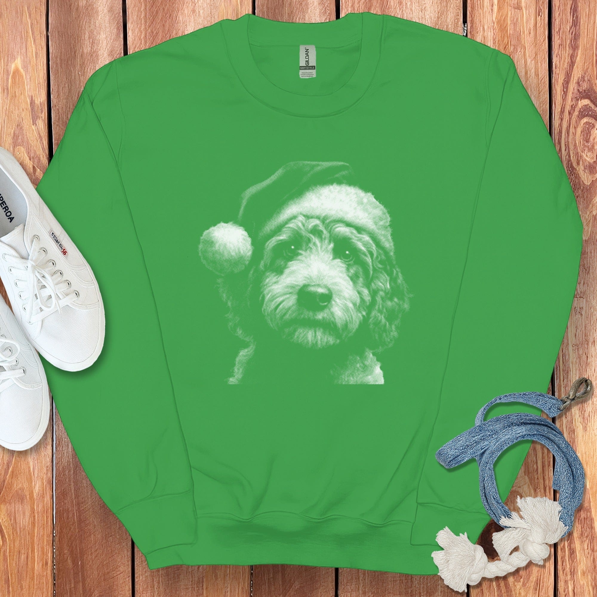 Doodle Santa Photo Sweatshirt in Irish Green / S by Puppy Jo