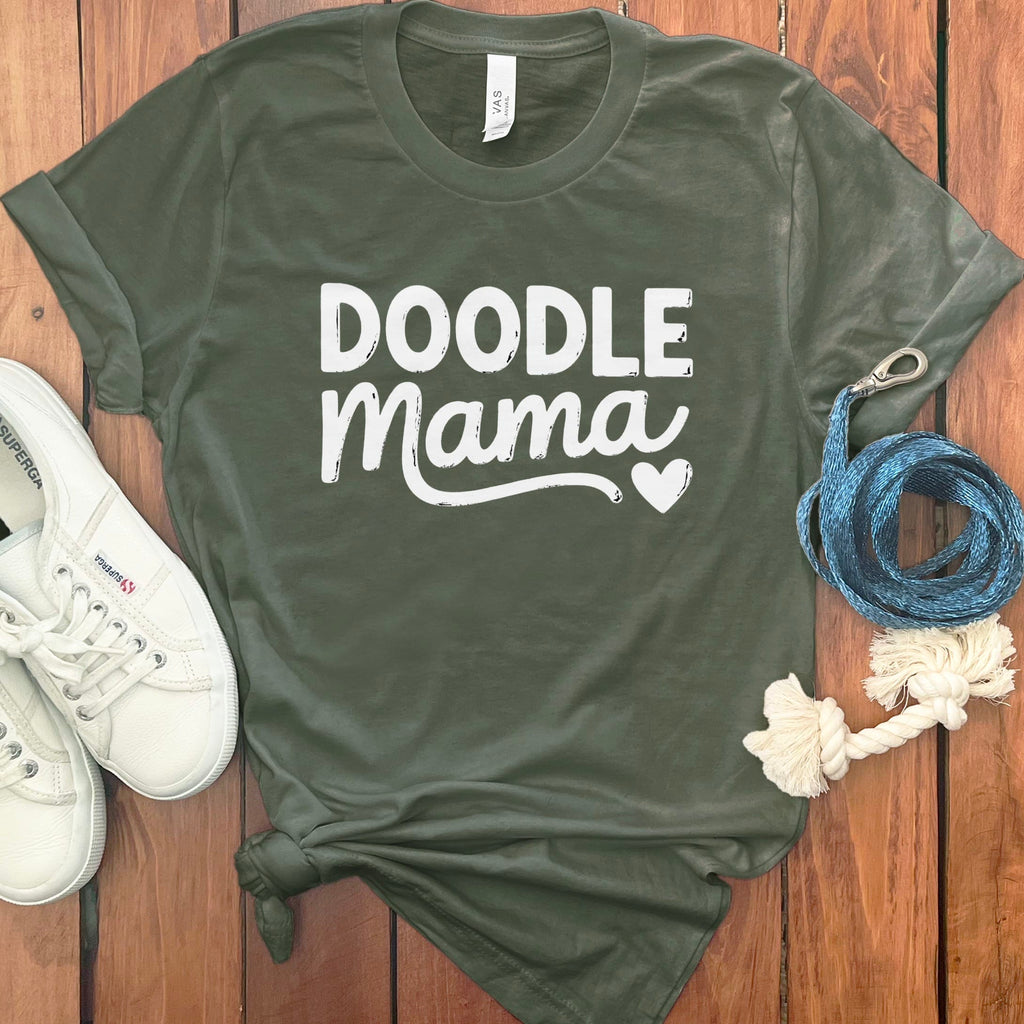 Doodle Script Mama T-Shirt in Military Green / M by Puppy Jo
