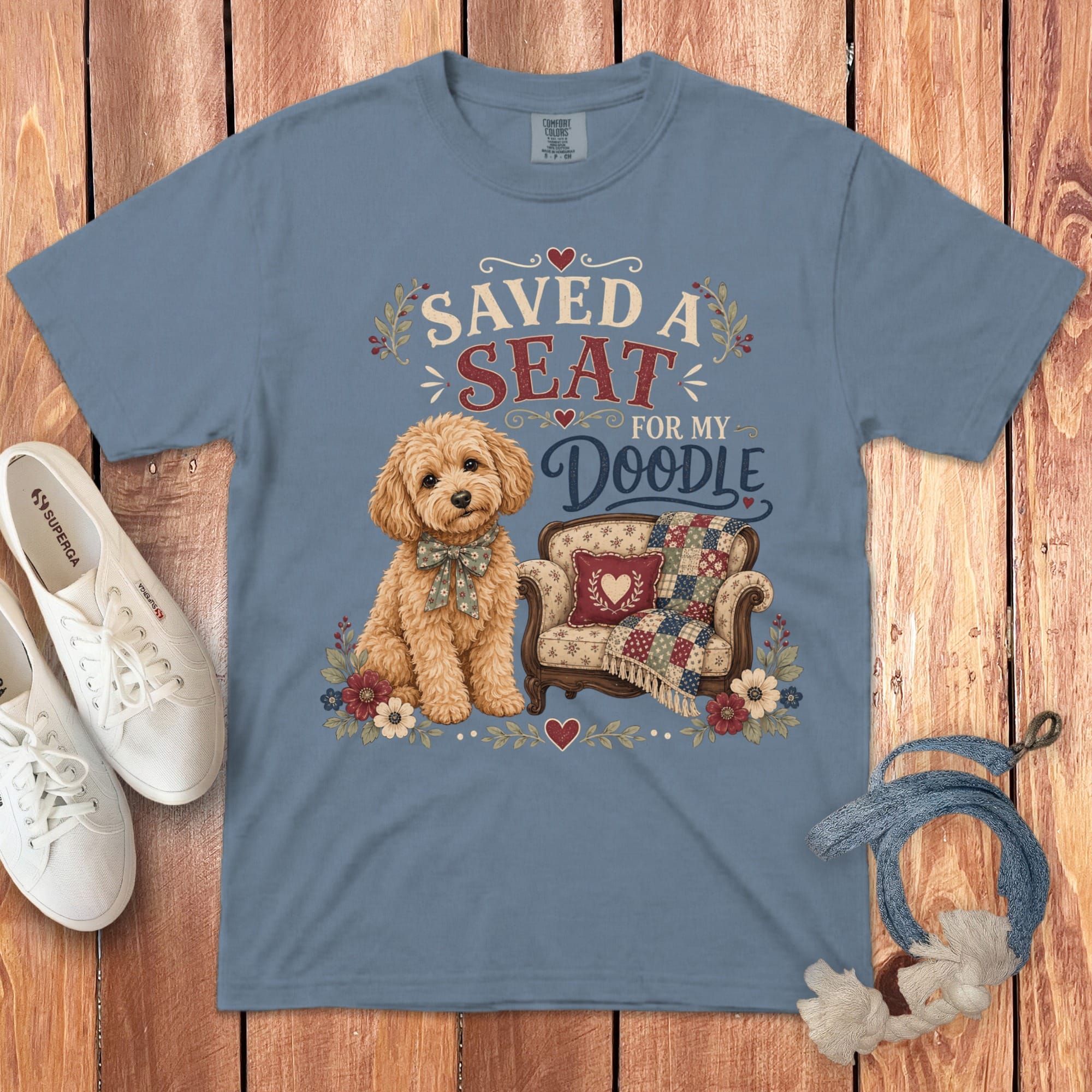 Doodle Seat Signature T-Shirt in S / Blue Jean by Puppy Jo