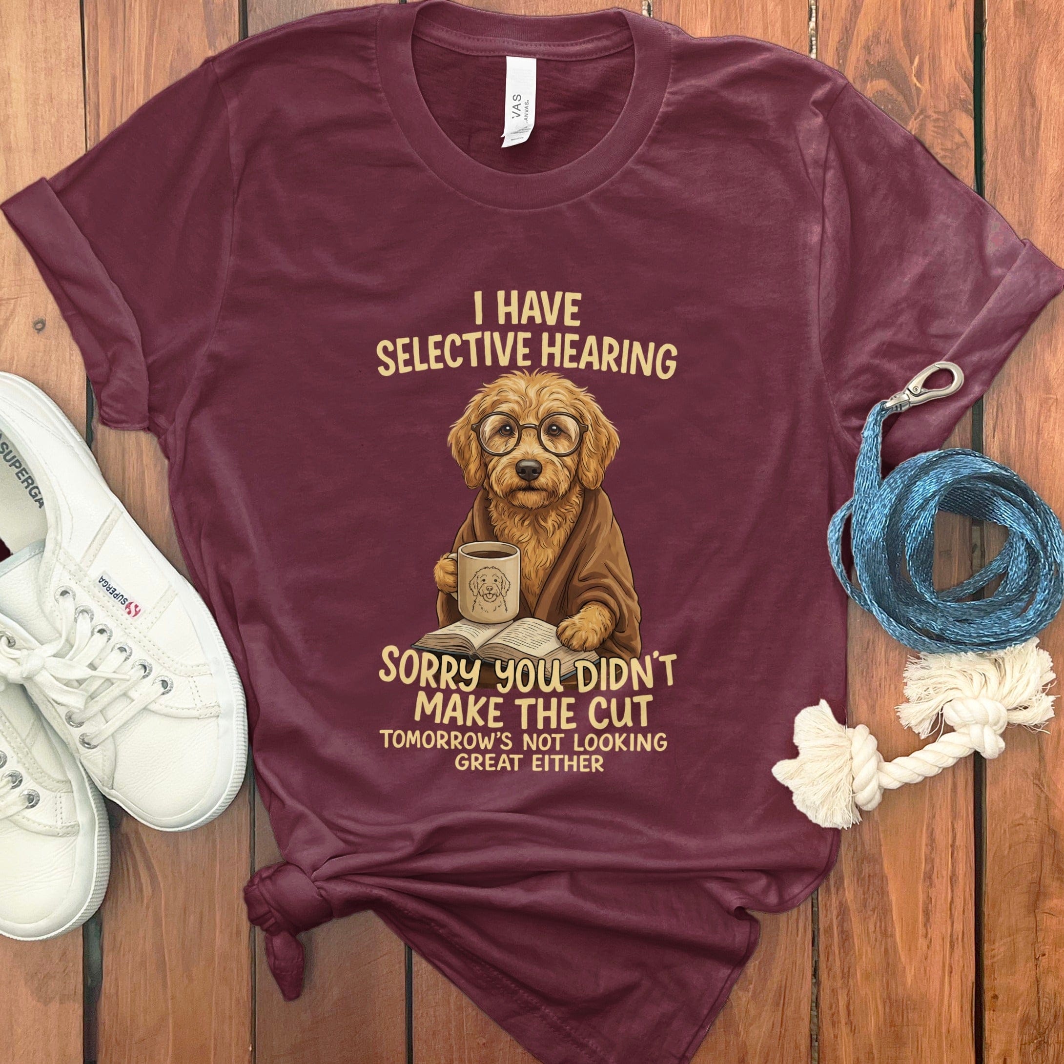 Doodle Selective Hearing T-Shirt in Maroon / S by Puppy Jo