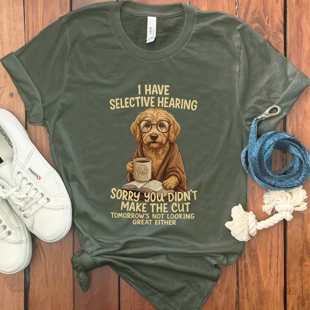 Doodle Selective Hearing T-Shirt in Military Green / S by Puppy Jo