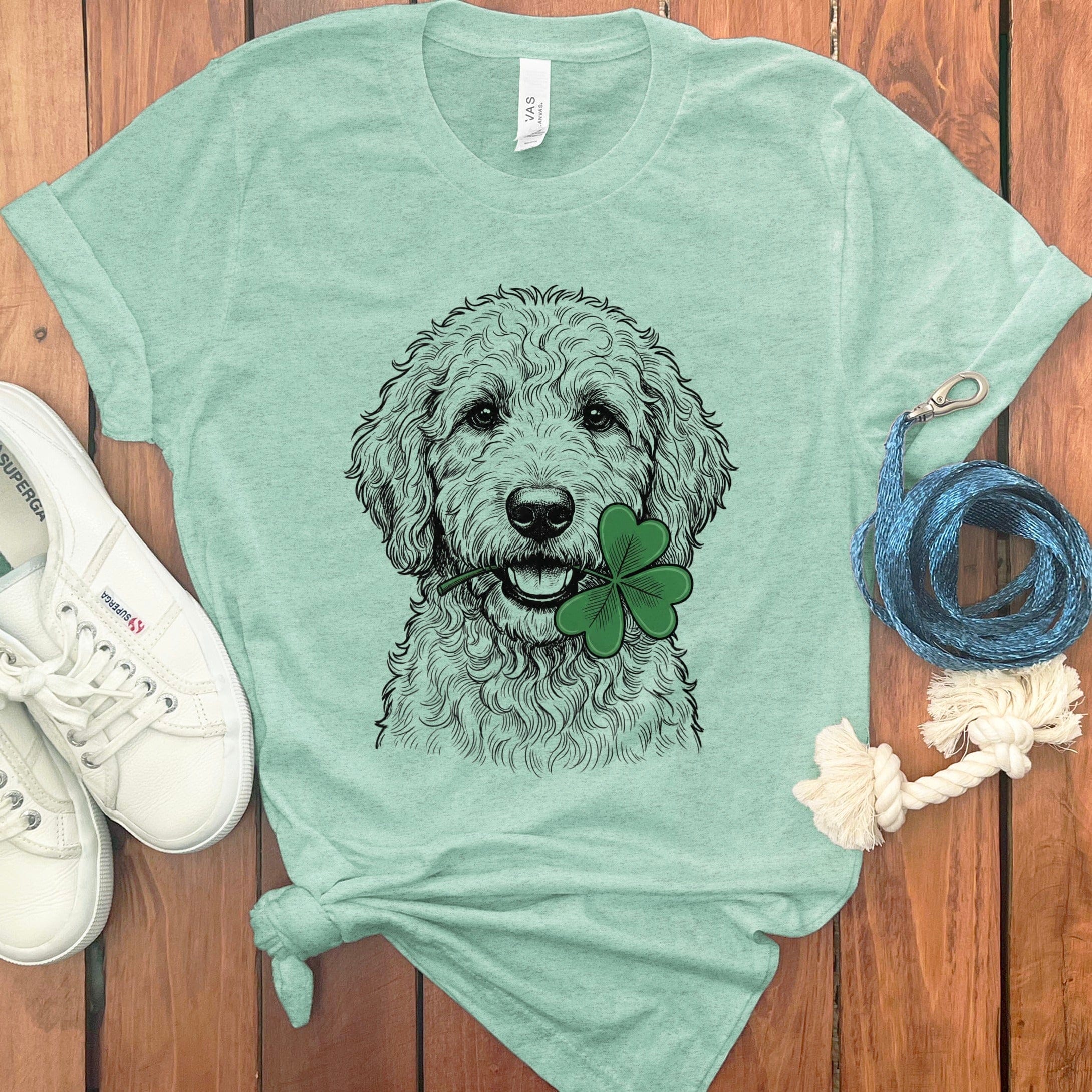 Doodle Shamrock T-Shirt in Heather Mint / S by Puppy Jo