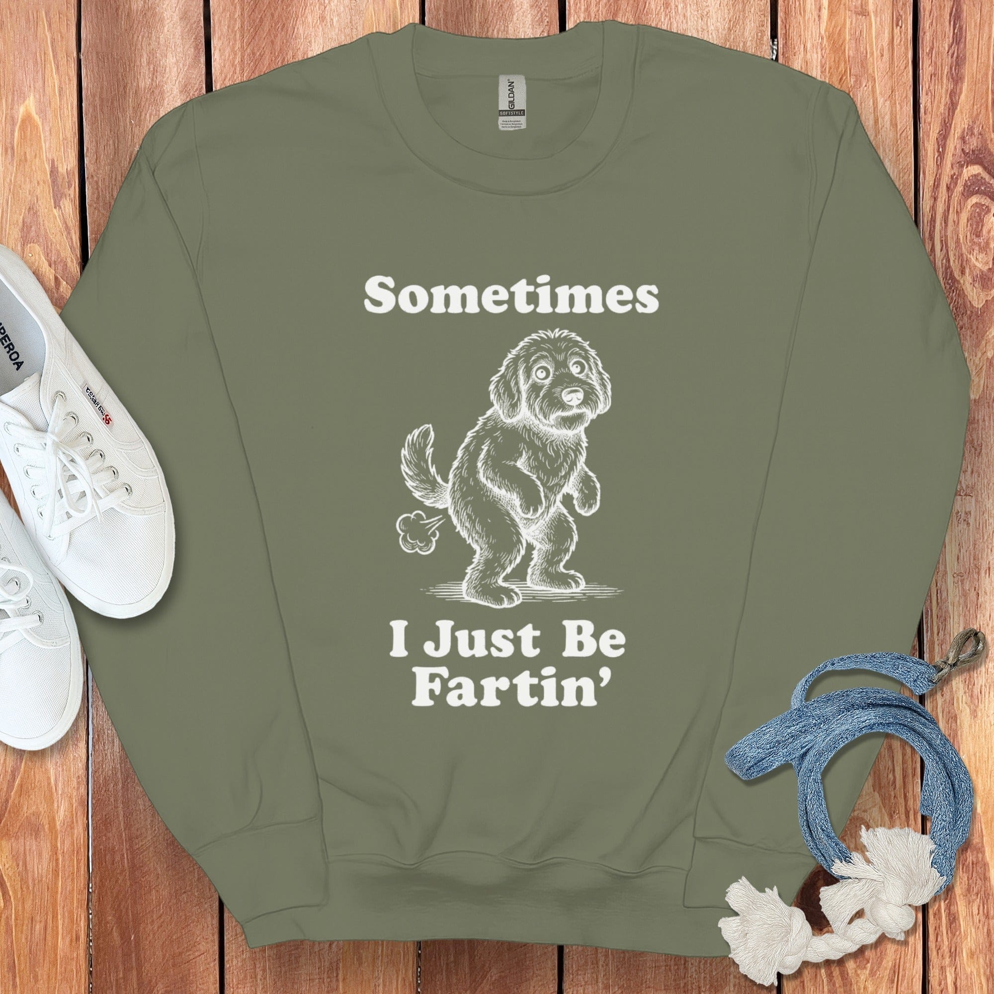 Doodle Sometimes Sweatshirt in Military Green / S by Puppy Jo