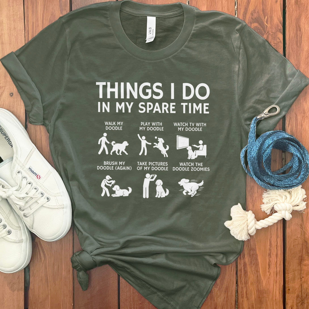Doodle Spare Time T-Shirt in Military Green / S by Puppy Jo