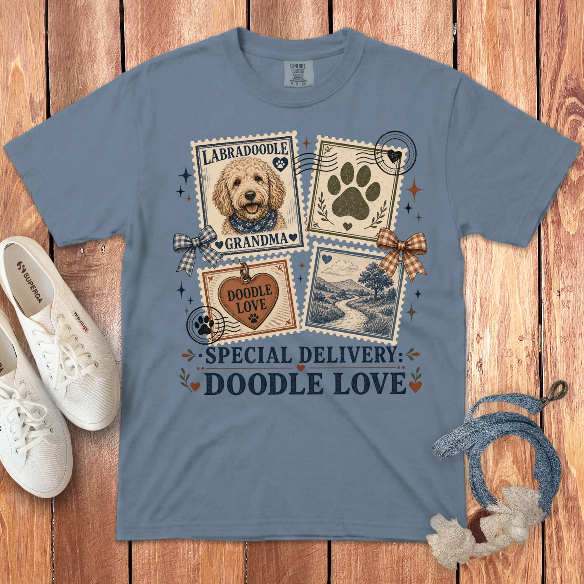 Doodle Special Delivery Signature T-Shirt in Blue Jean / S by Puppy Jo