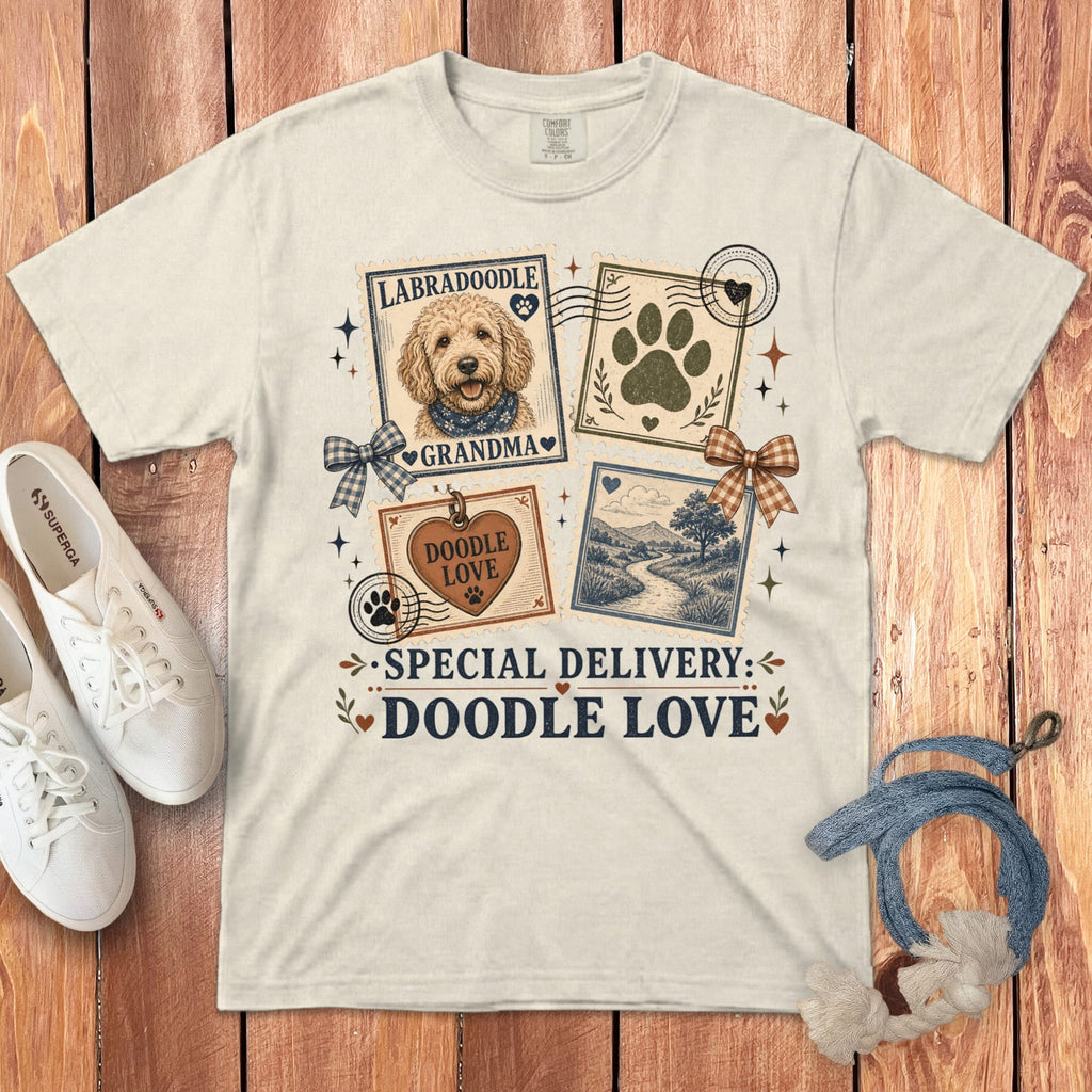 Doodle Special Delivery Signature T-Shirt in Ivory / S by Puppy Jo