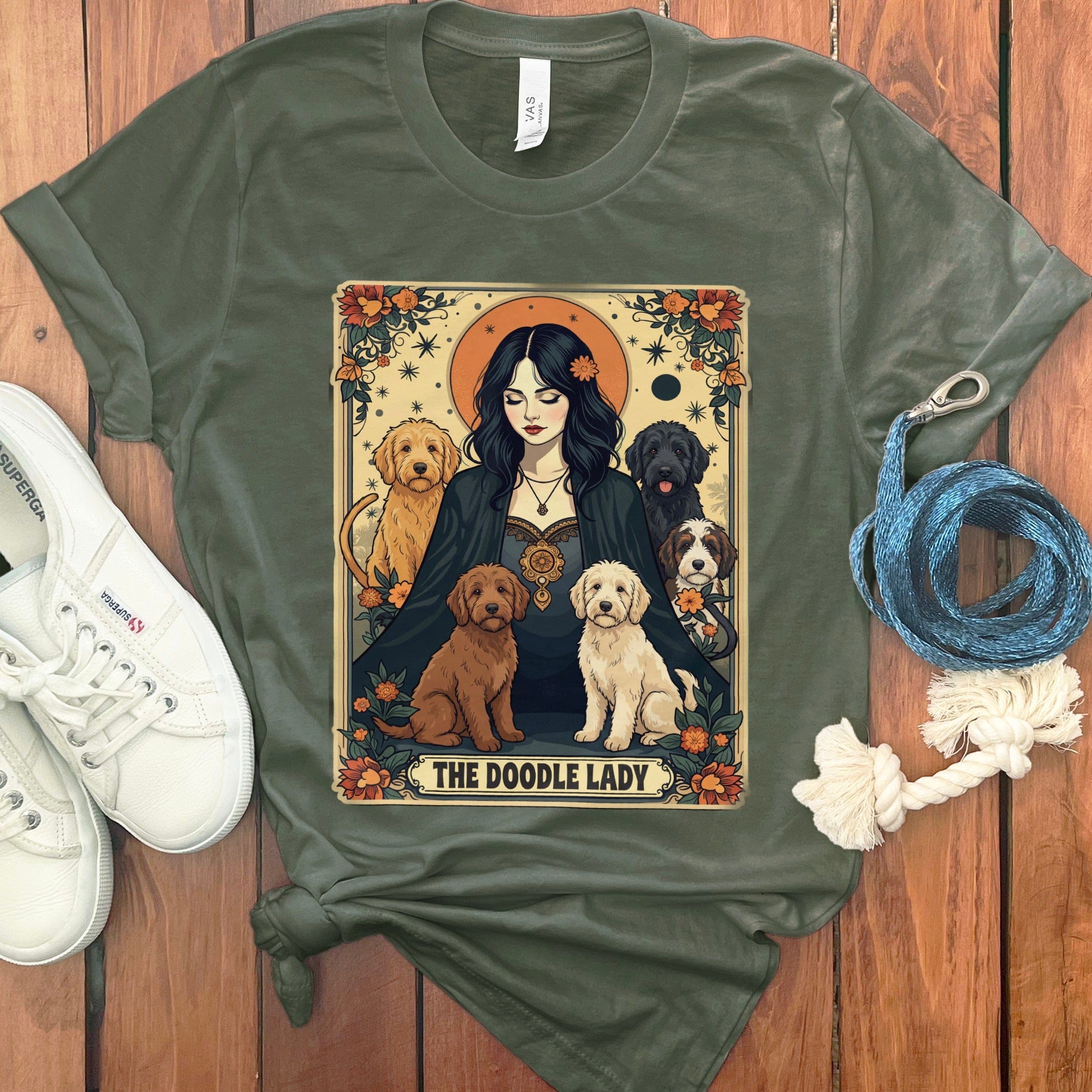 Doodle Tarot Card T-Shirt in Military Green / S by Puppy Jo